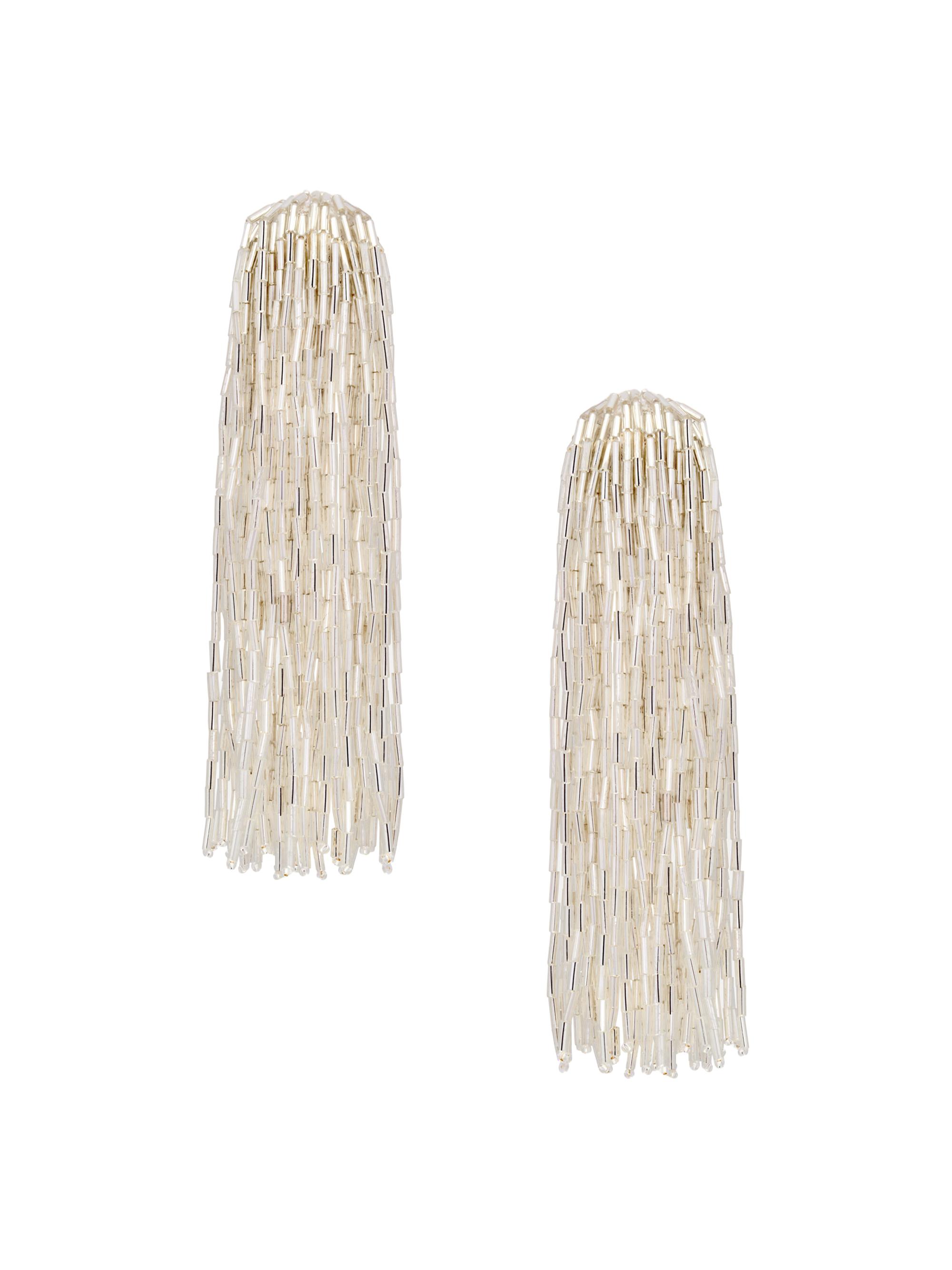 Oscar de la Renta Women's Cascade Tassel Beaded Drop Clip-On Earrings - Silver
