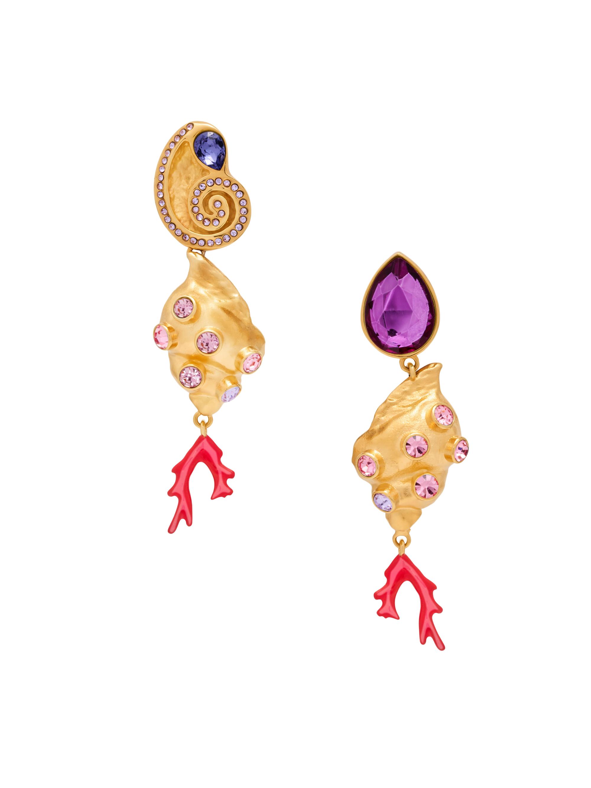 Oscar de la Renta Women's Mixed Shells 24K-Gold-Plated, Glass Crystal & Enamel Drop Clip-On Earrings - Iris