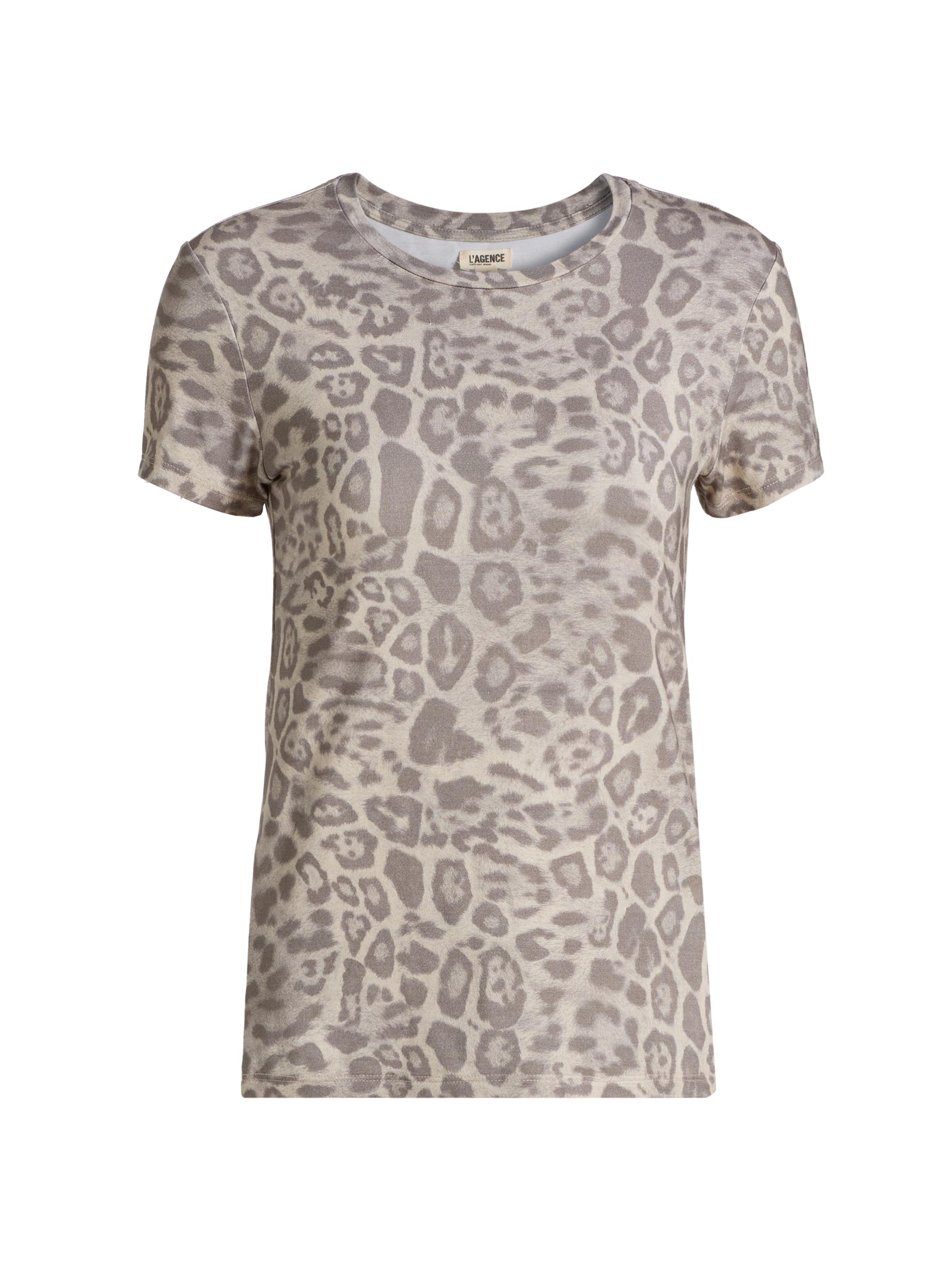 L'AGENCE Women's Ressi Leopard Print Crewneck T-Shirt - Grey Multi