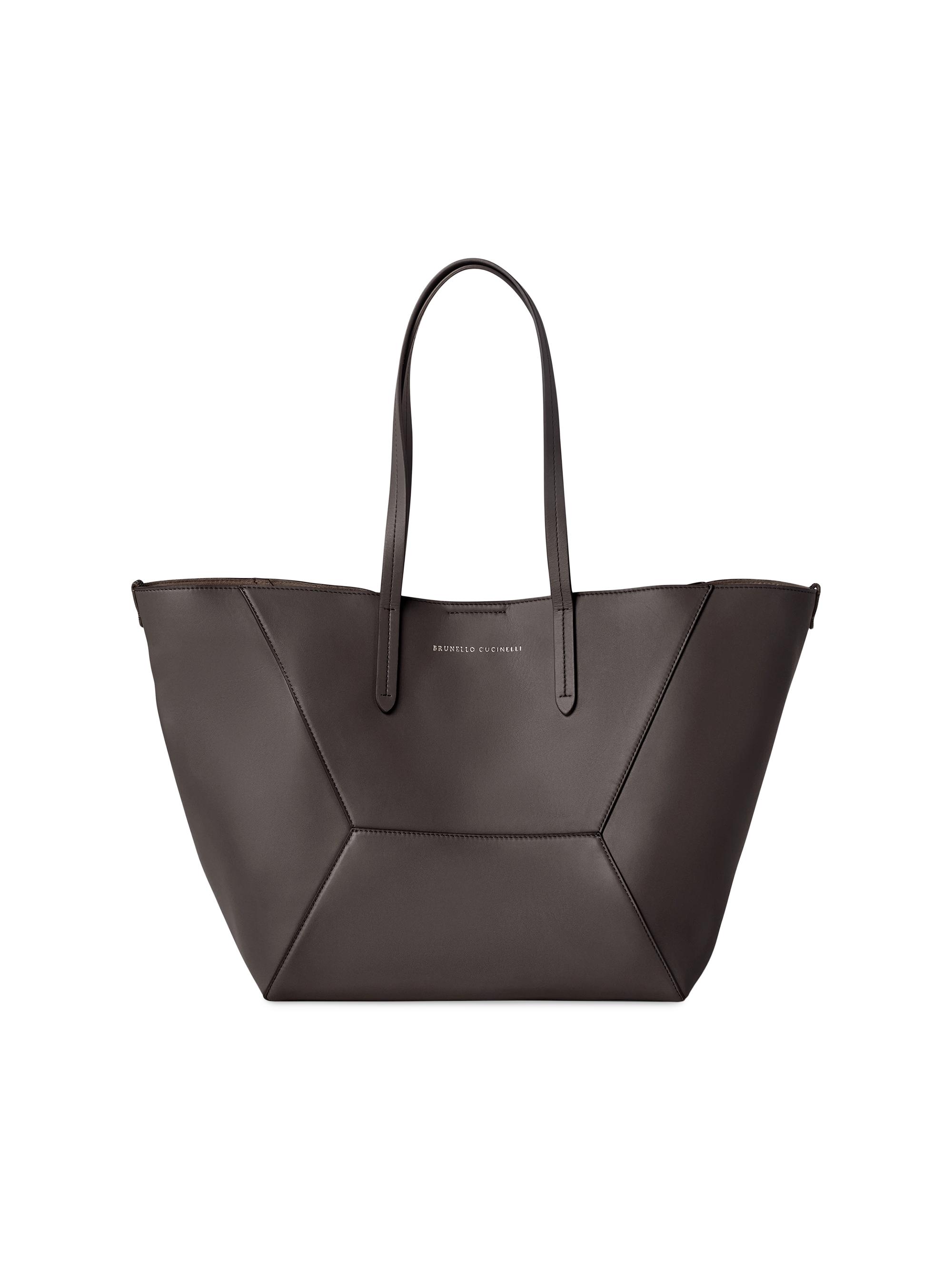 Brunello Cucinelli Women's Duo Tote Bag in Calfskin with Monili - Dark Mahogany