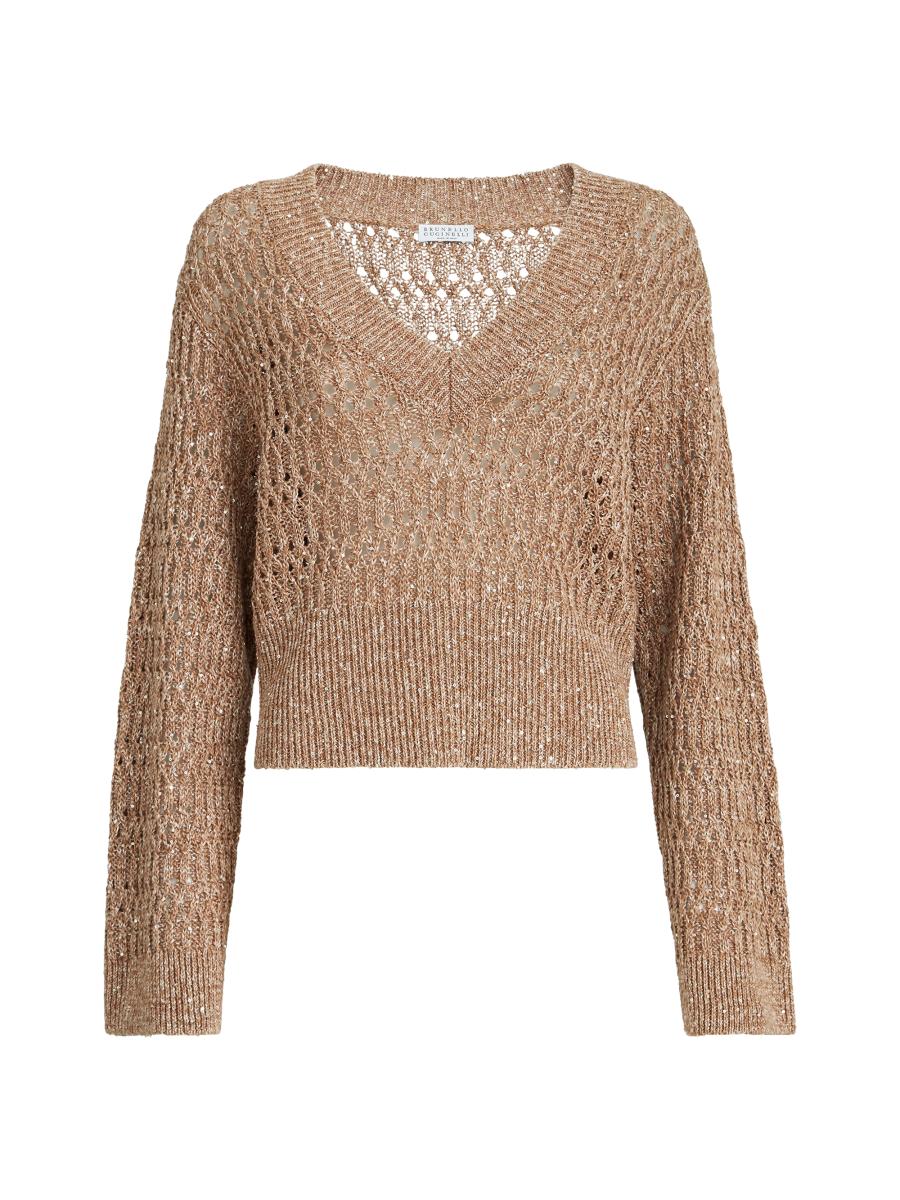 Brunello Cucinelli Linen Dazzling Braids Sweater | Saks Fifth Avenue