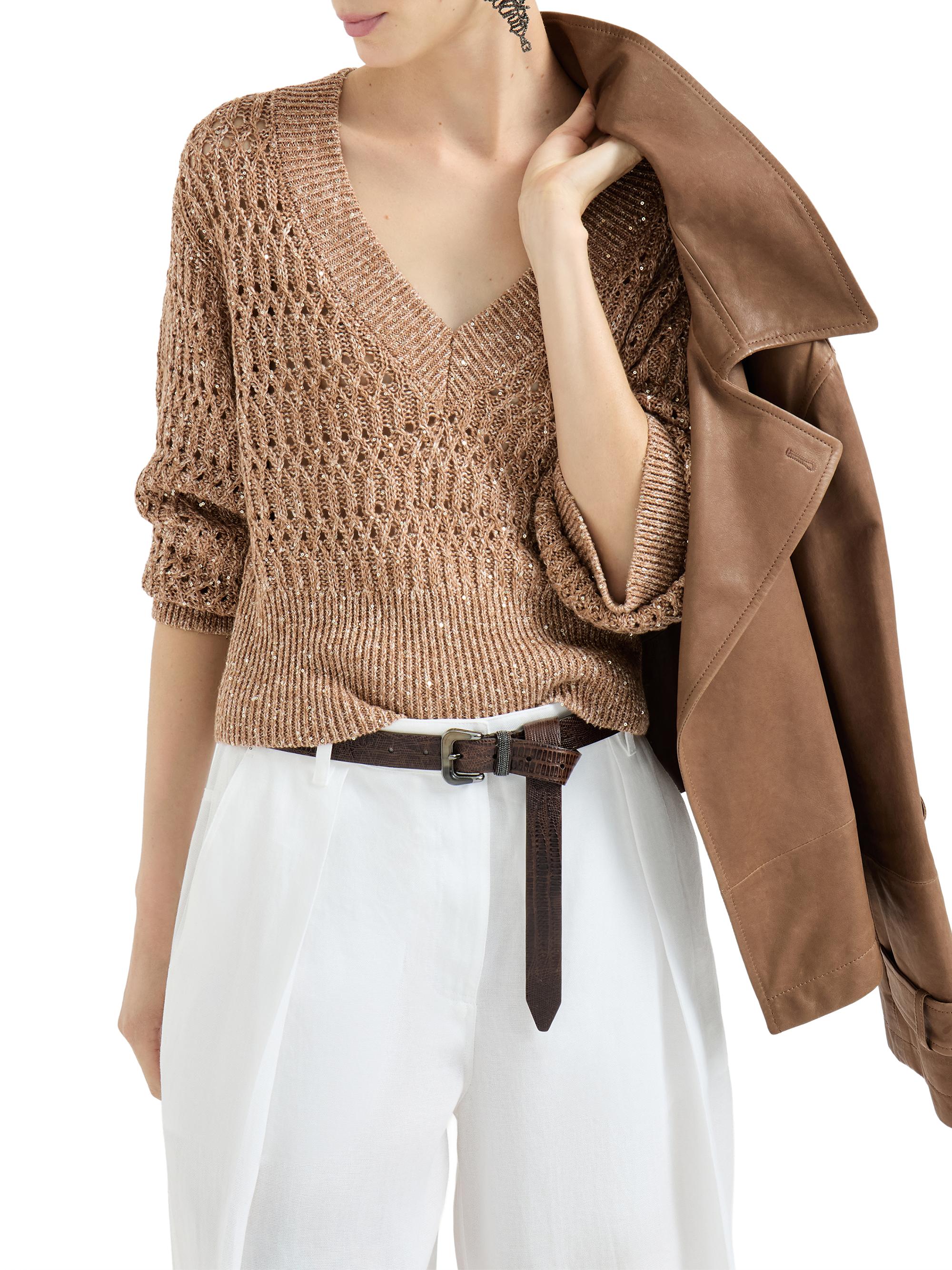 Brunello Cucinelli Linen Dazzling Braids Sweater | Saks Fifth Avenue