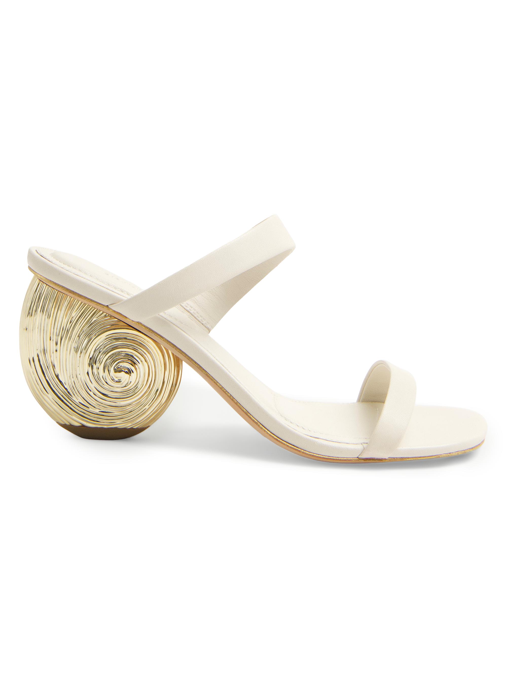 SIMKHAI Women's Marion 75MM Seashell-Heel Leather Sandals - Alabaster Gold