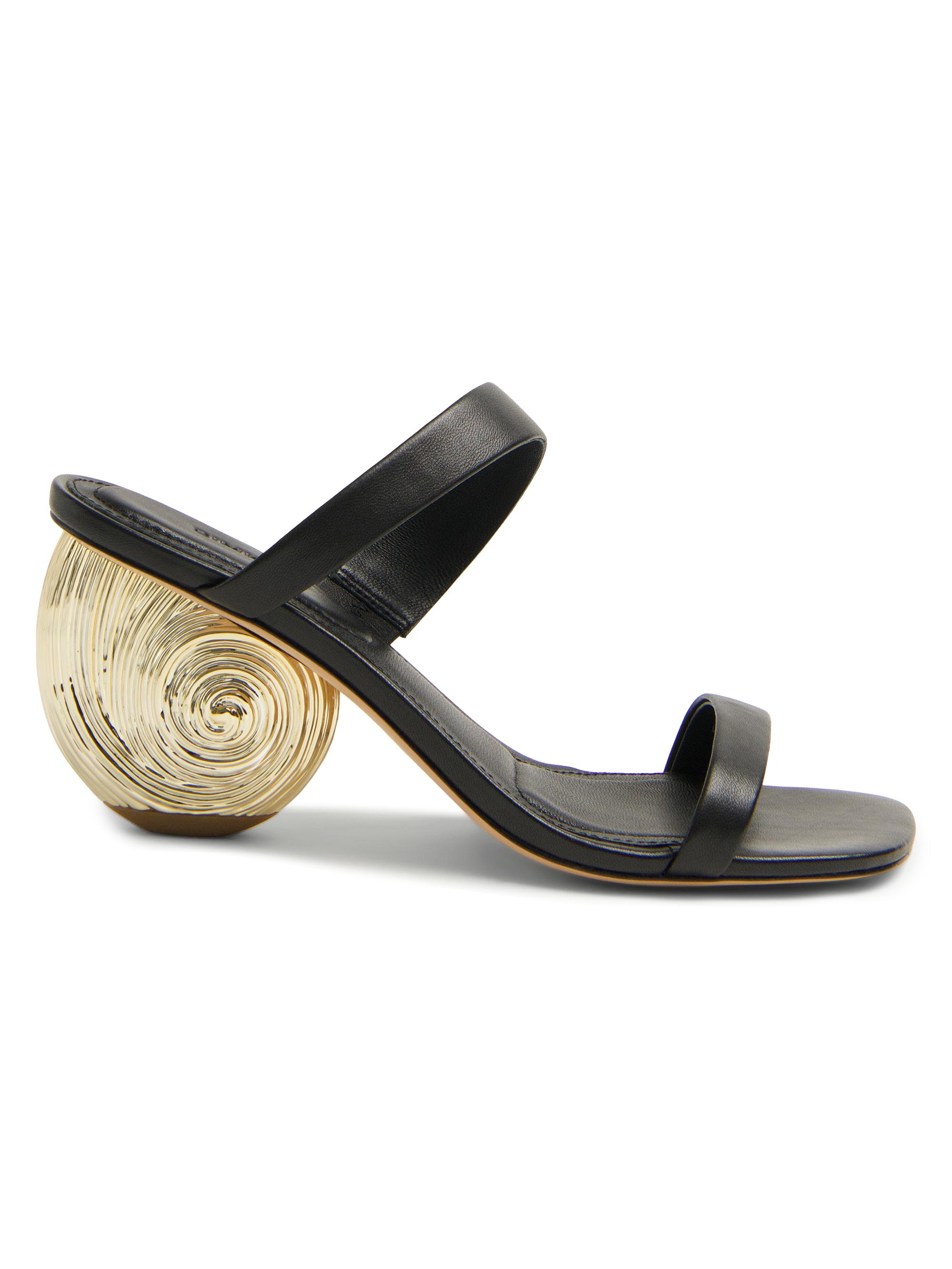 SIMKHAI Women's Marion 7MM Seashell-Heel Leather Sandals - Black Gold