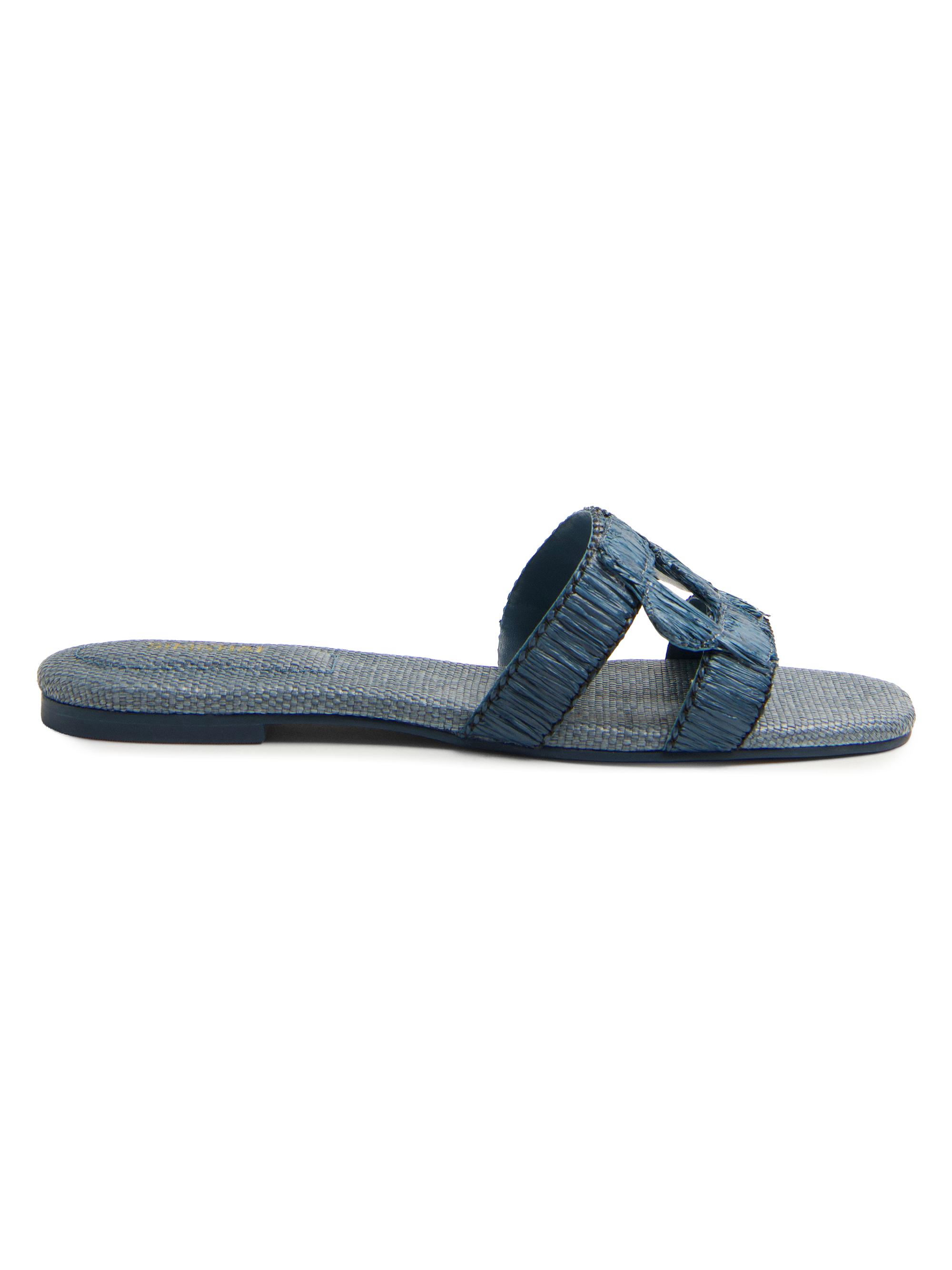 SIMKHAI Women's Monogram Raffia Flat Sandals - Indigo