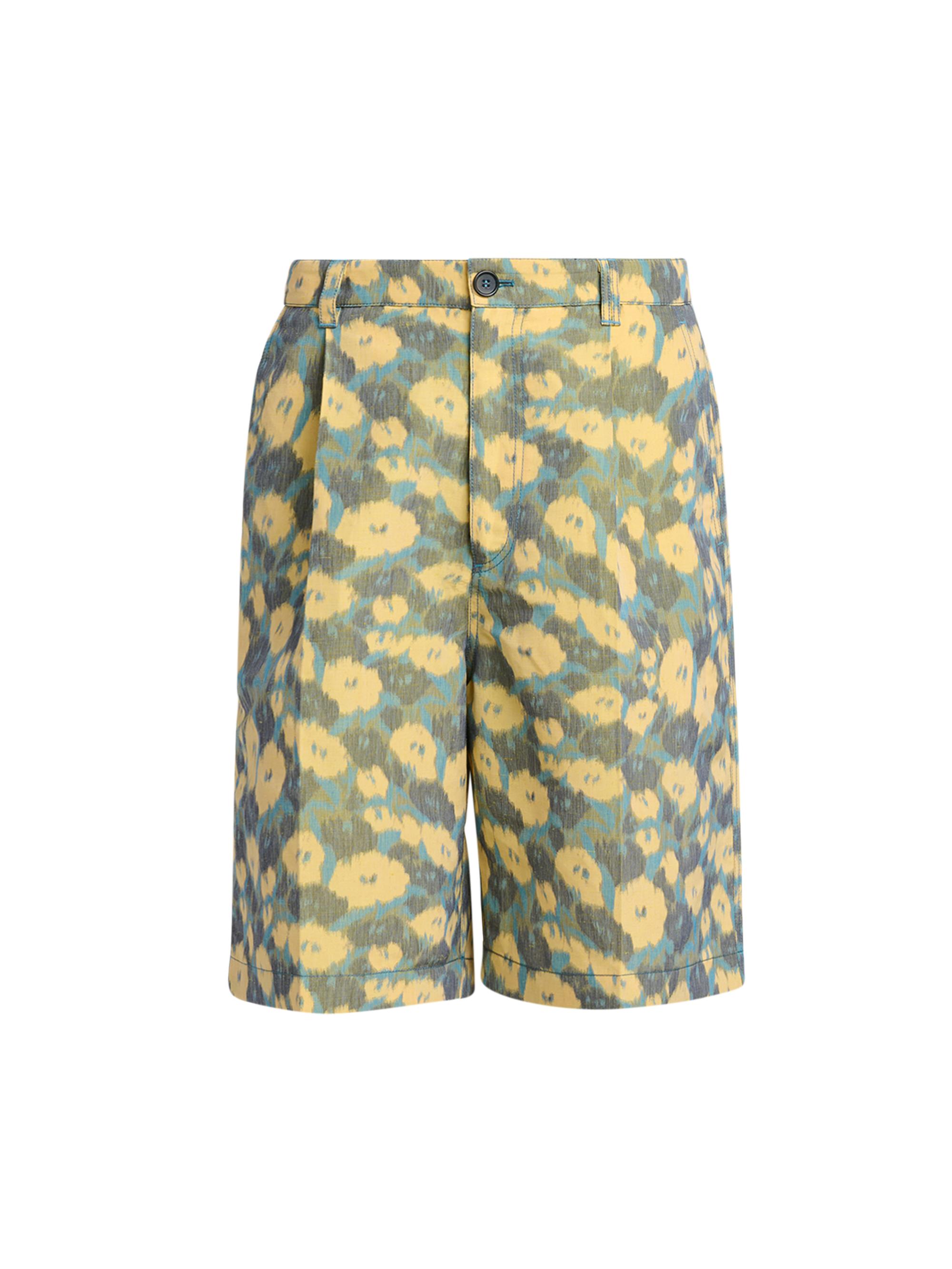Marni Men's Floral Linen Wide-Leg Bermuda Shorts - Cobalt