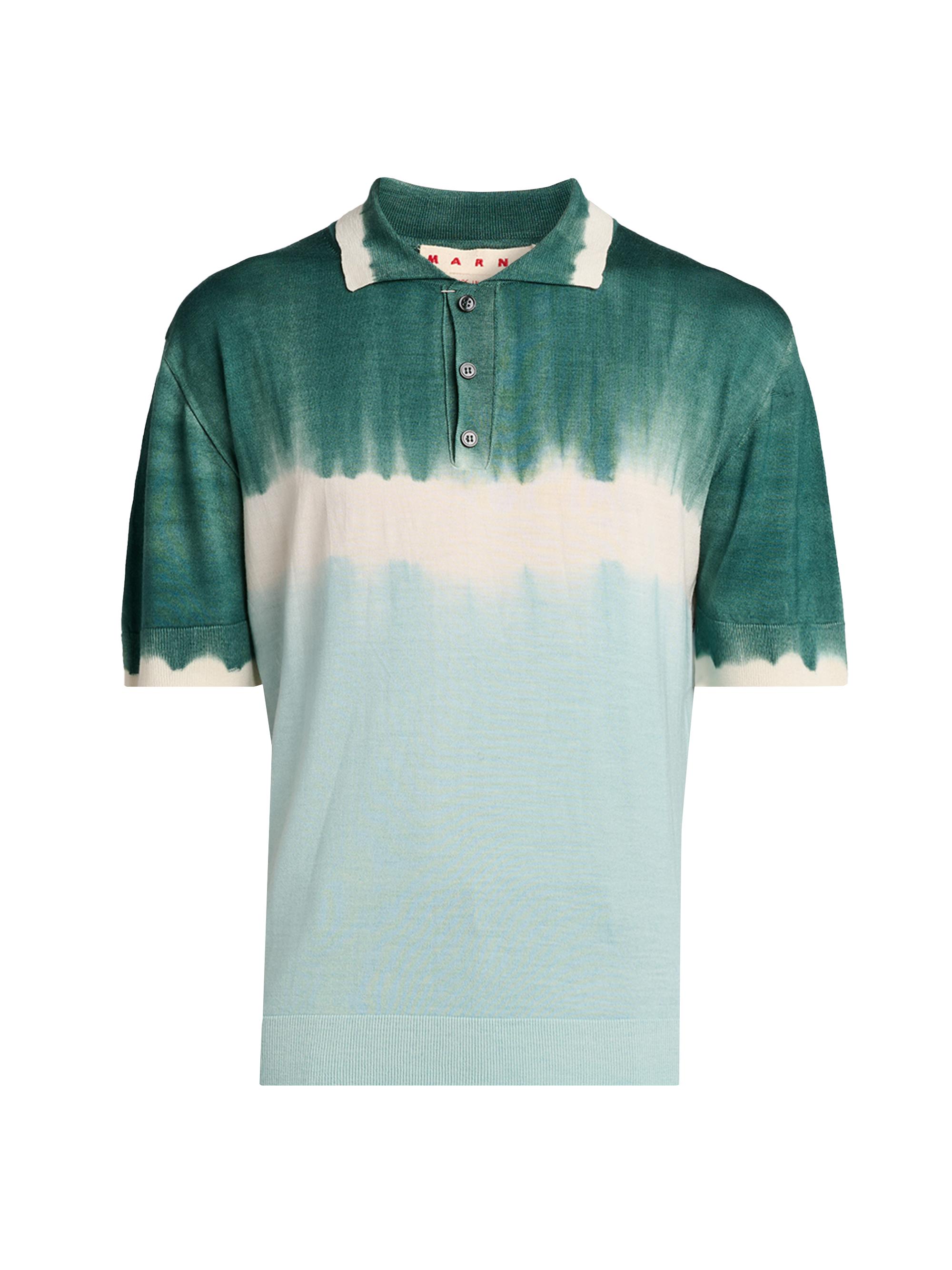 Marni Men's Dip-Dyed Wool-Silk Polo Shirt - Water Blue