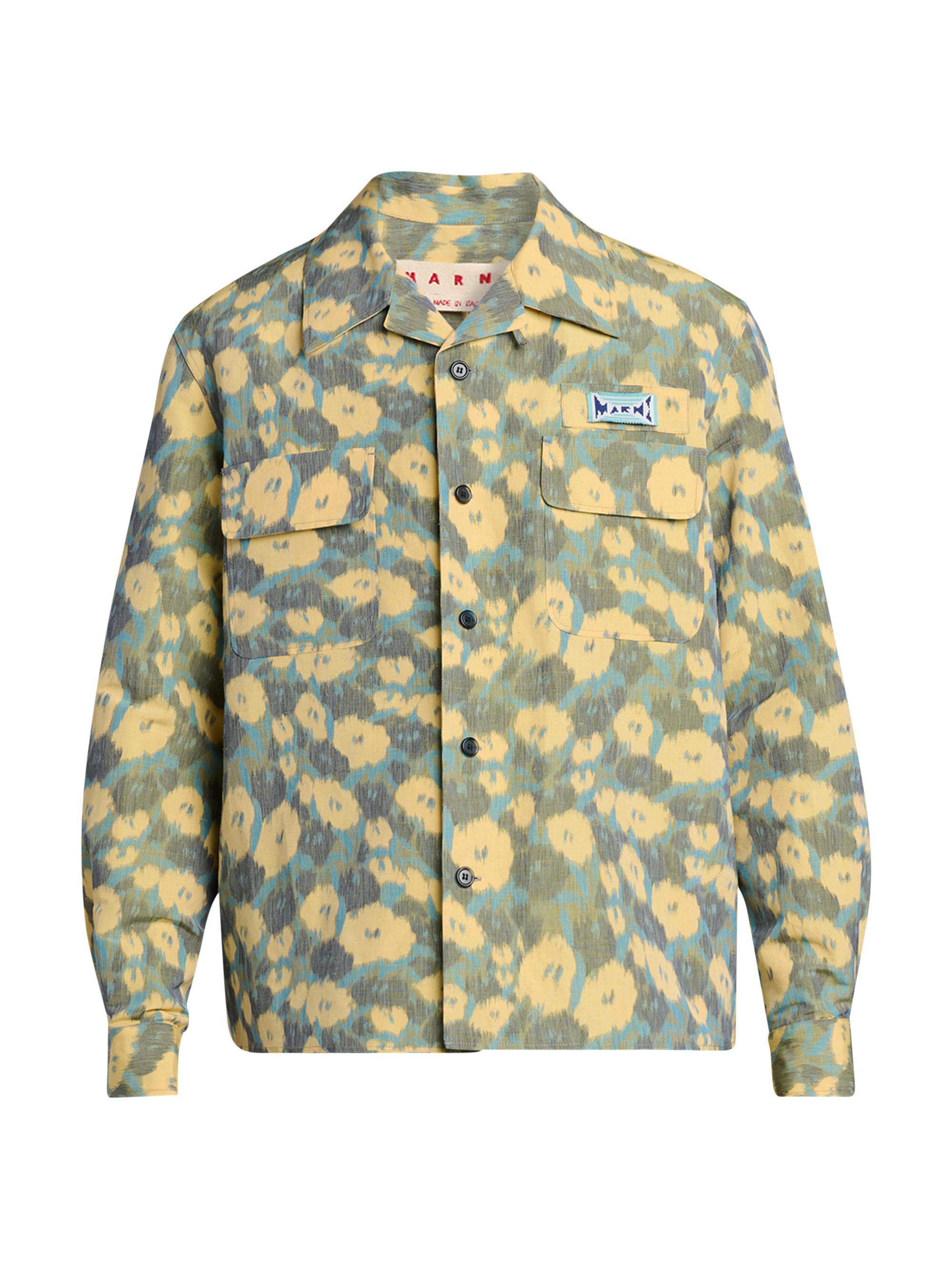 Marni Men's Floral Linen-Blend Shirt Jacket - Cobalt