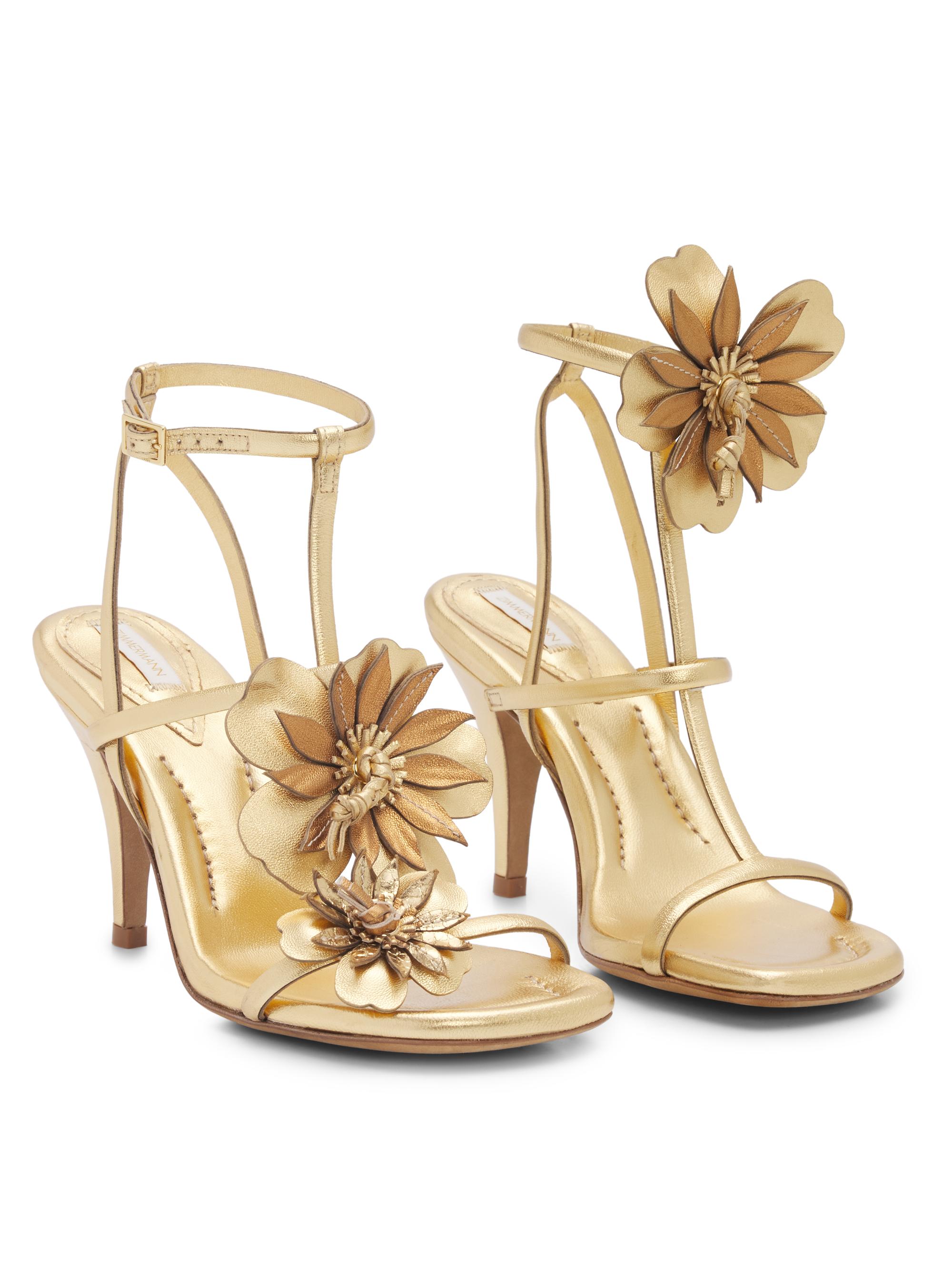 Zimmermann Belara 85MM Floral-Appliqué Leather Sandals | Saks