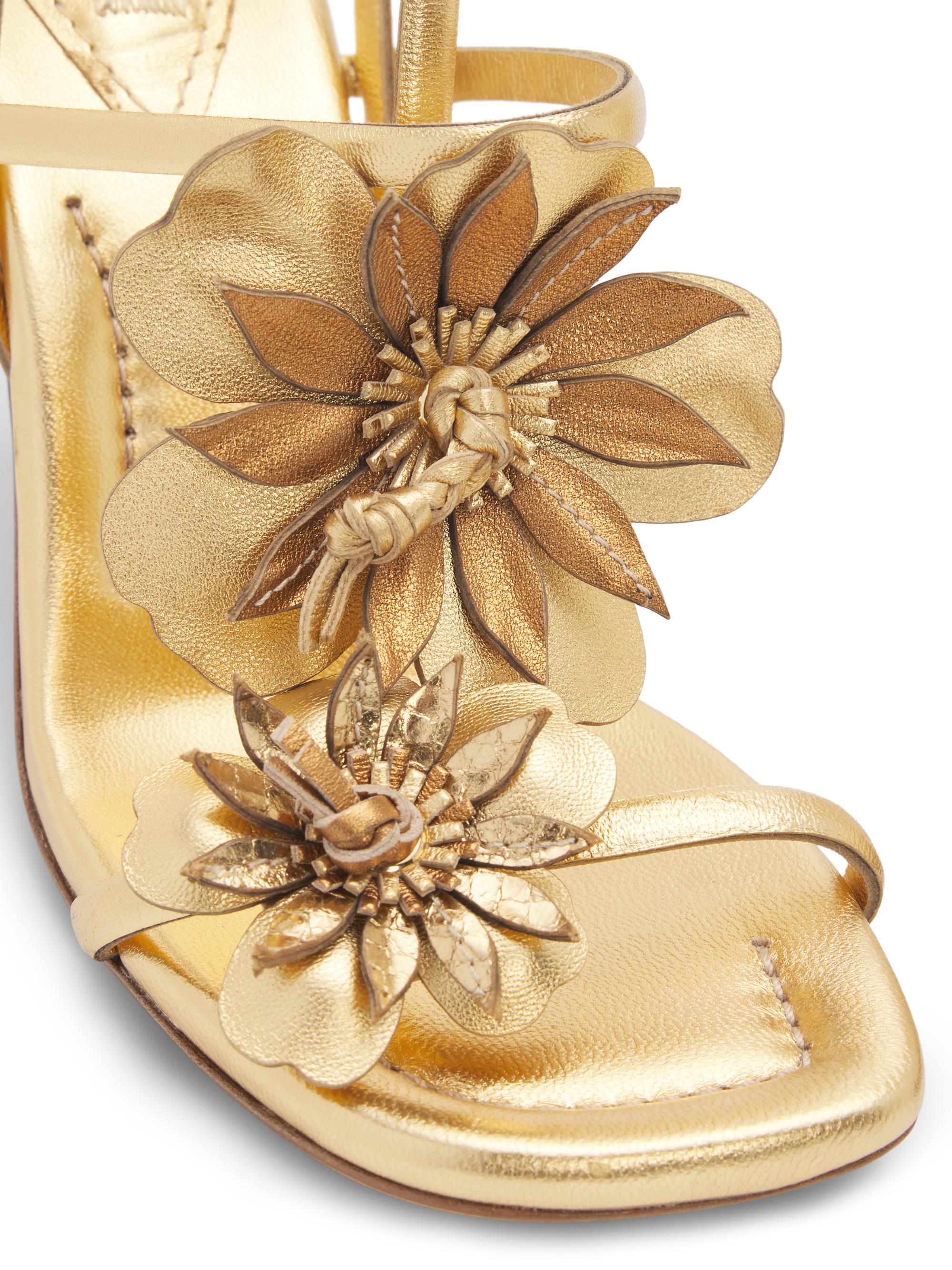 花ｚ Zimmermann Belara 85MM Floral-Appliqué Leather Sandals | Saks