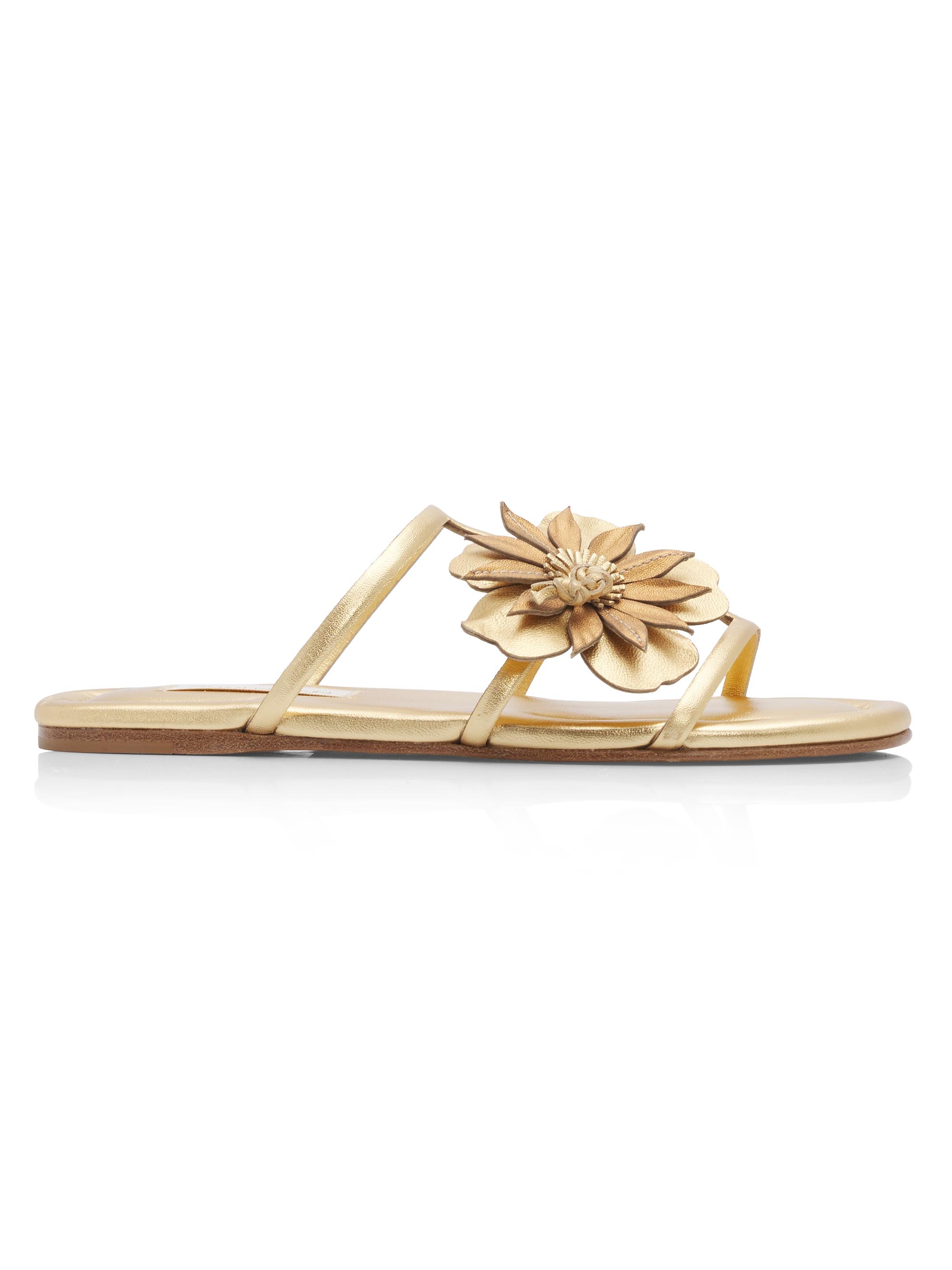 Zimmermann Women's Belara Floral-Appliqué Leather Sandals - Gold