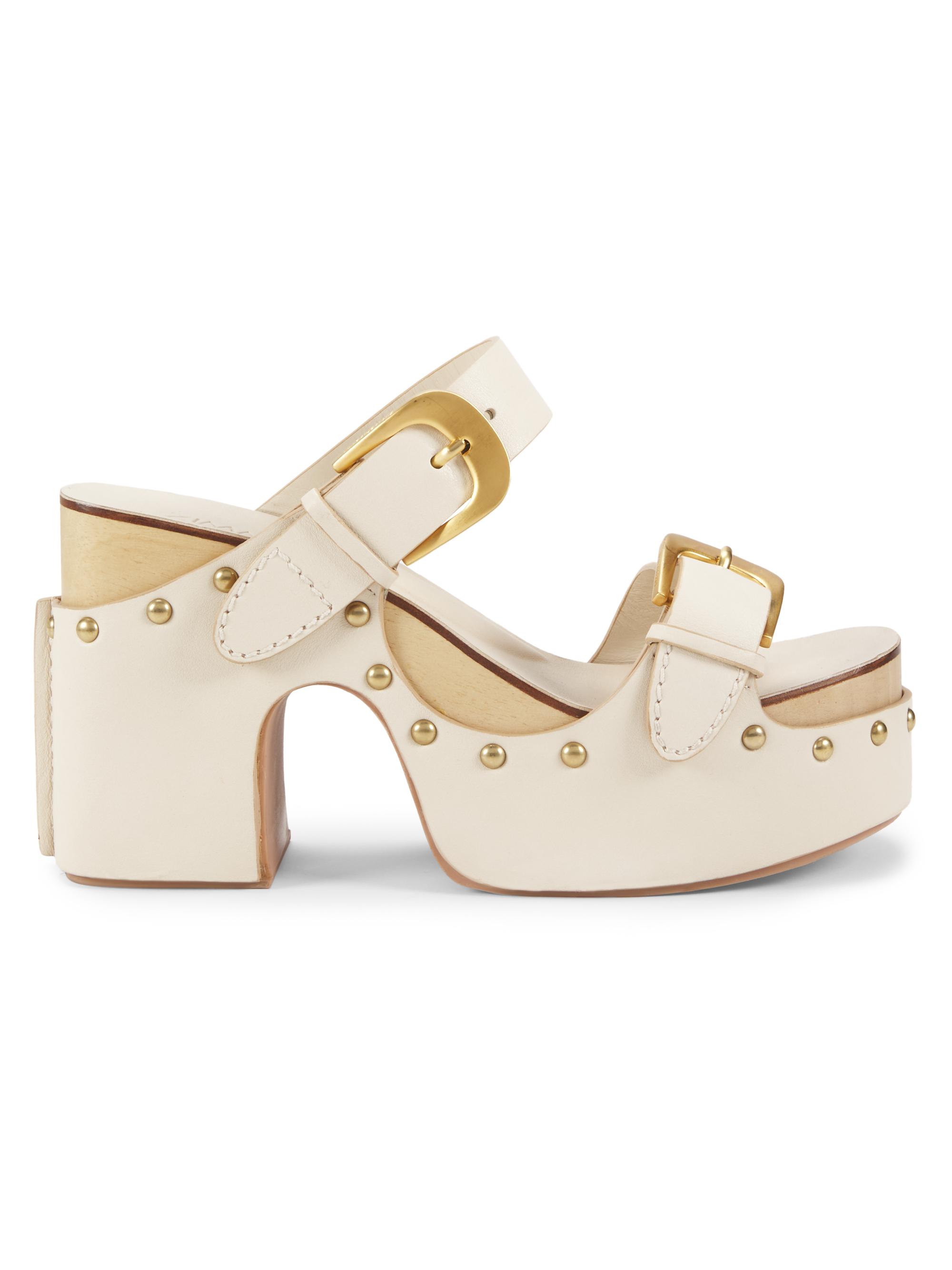 Zimmermann Women's Alight 100MM Studded Leather Wedge Sandals - Milk