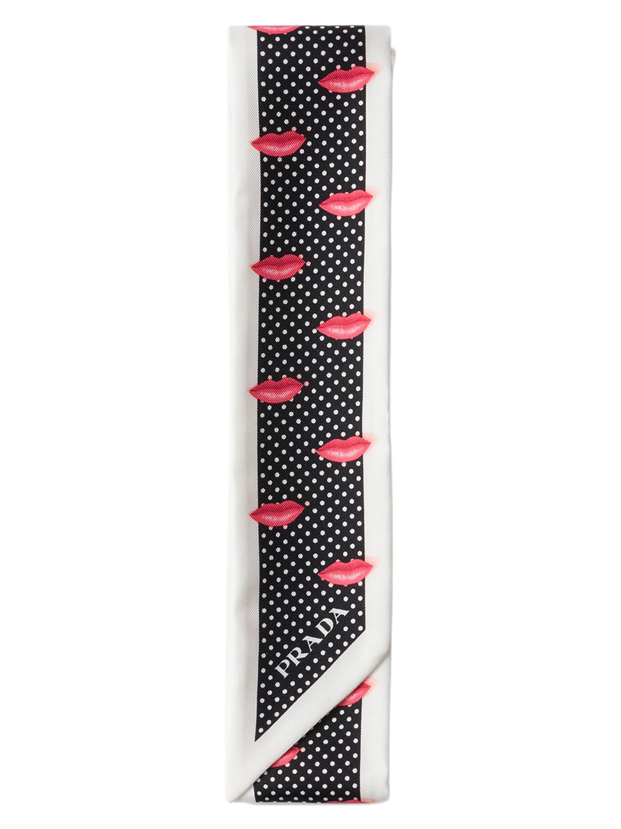 Prada Women's Printed Silk Twill Skinny Scarf - Black | Thumbnail 4