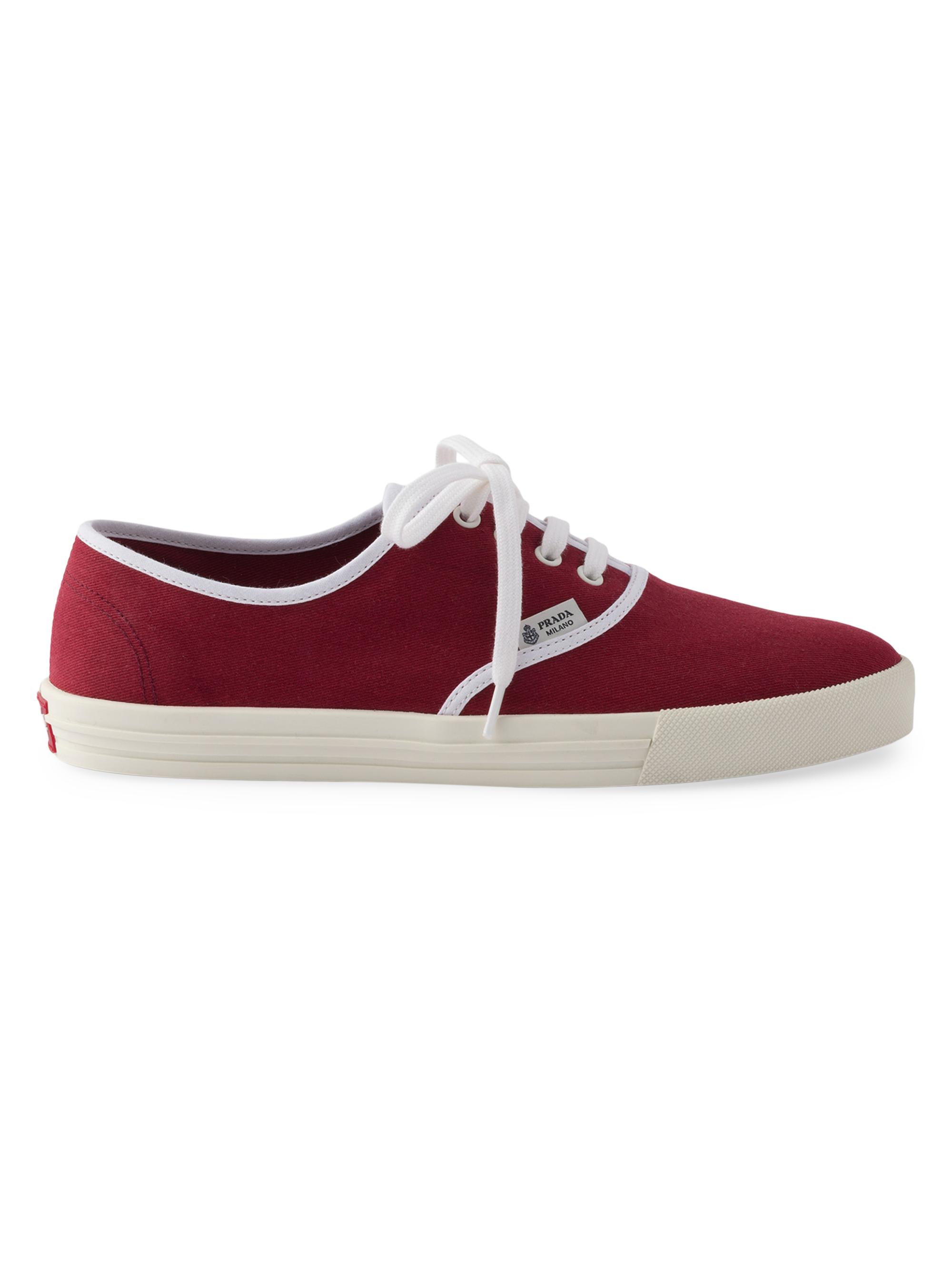 Prada Women's Drill Cotton Low-Top Sneakers - Dark Red