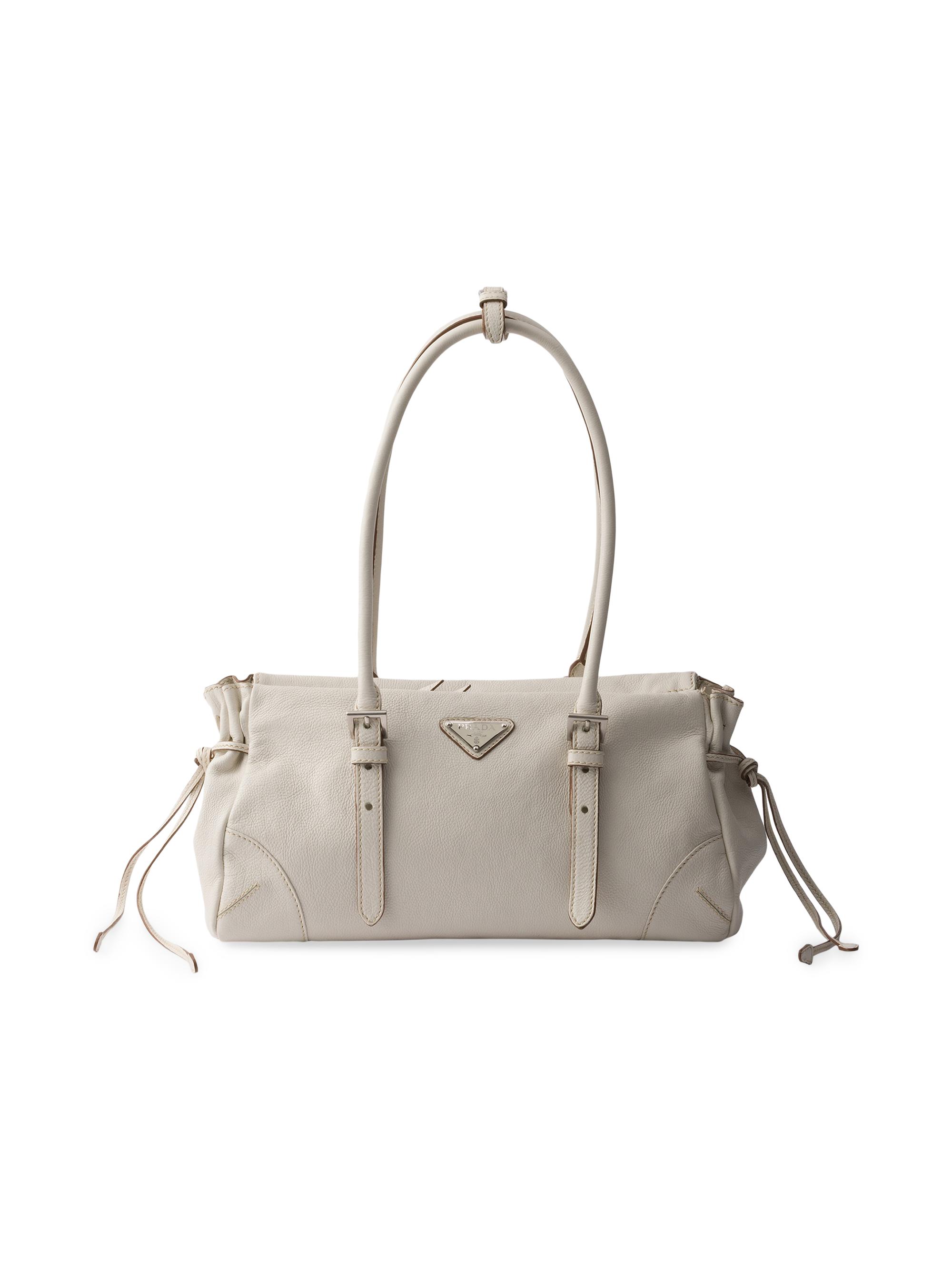 Prada Women's  Antiqued Leather Shoulder Bag - Beige Khaki