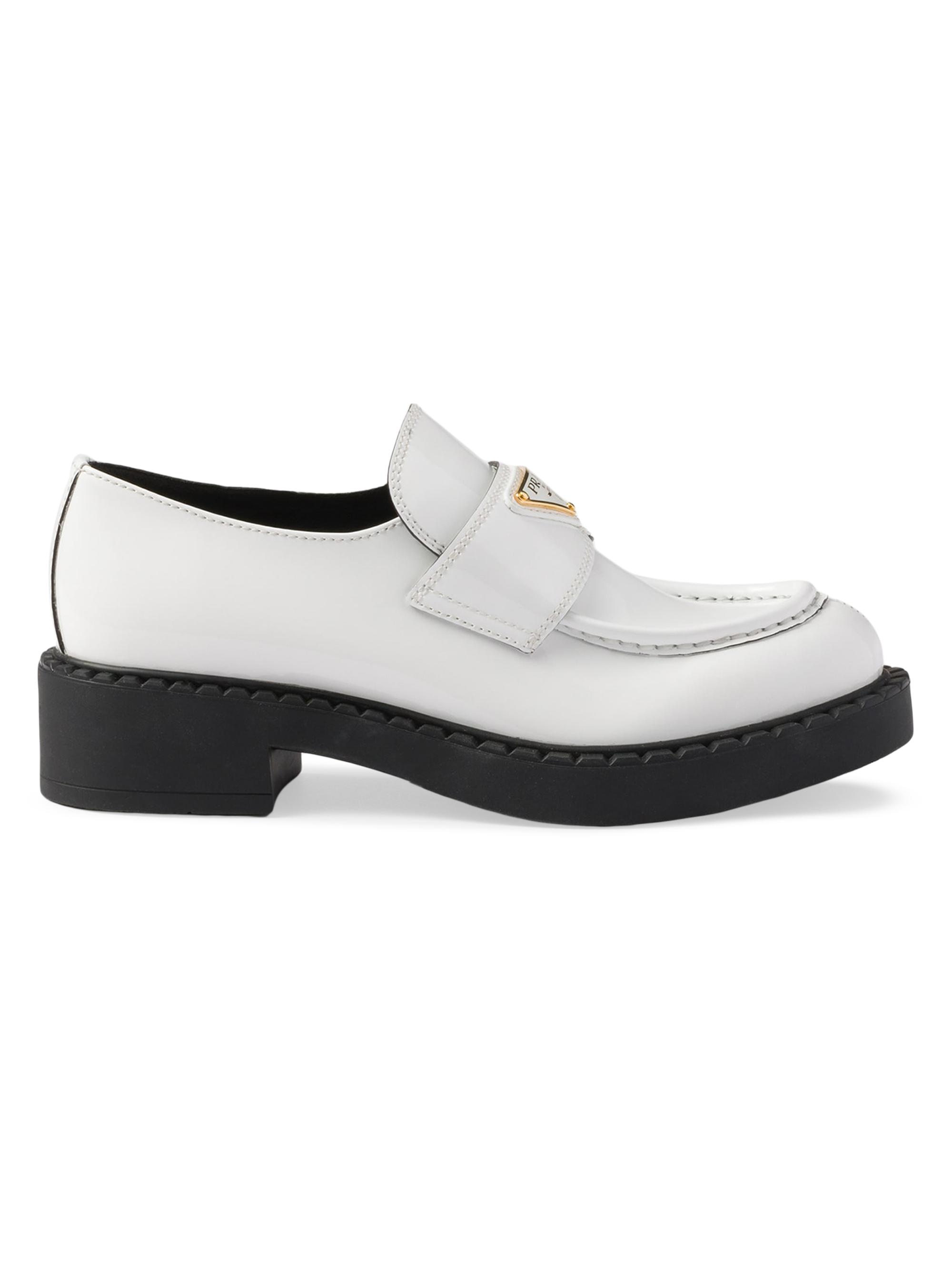 Prada Women's Chocolate Patent Leather Loafers - White