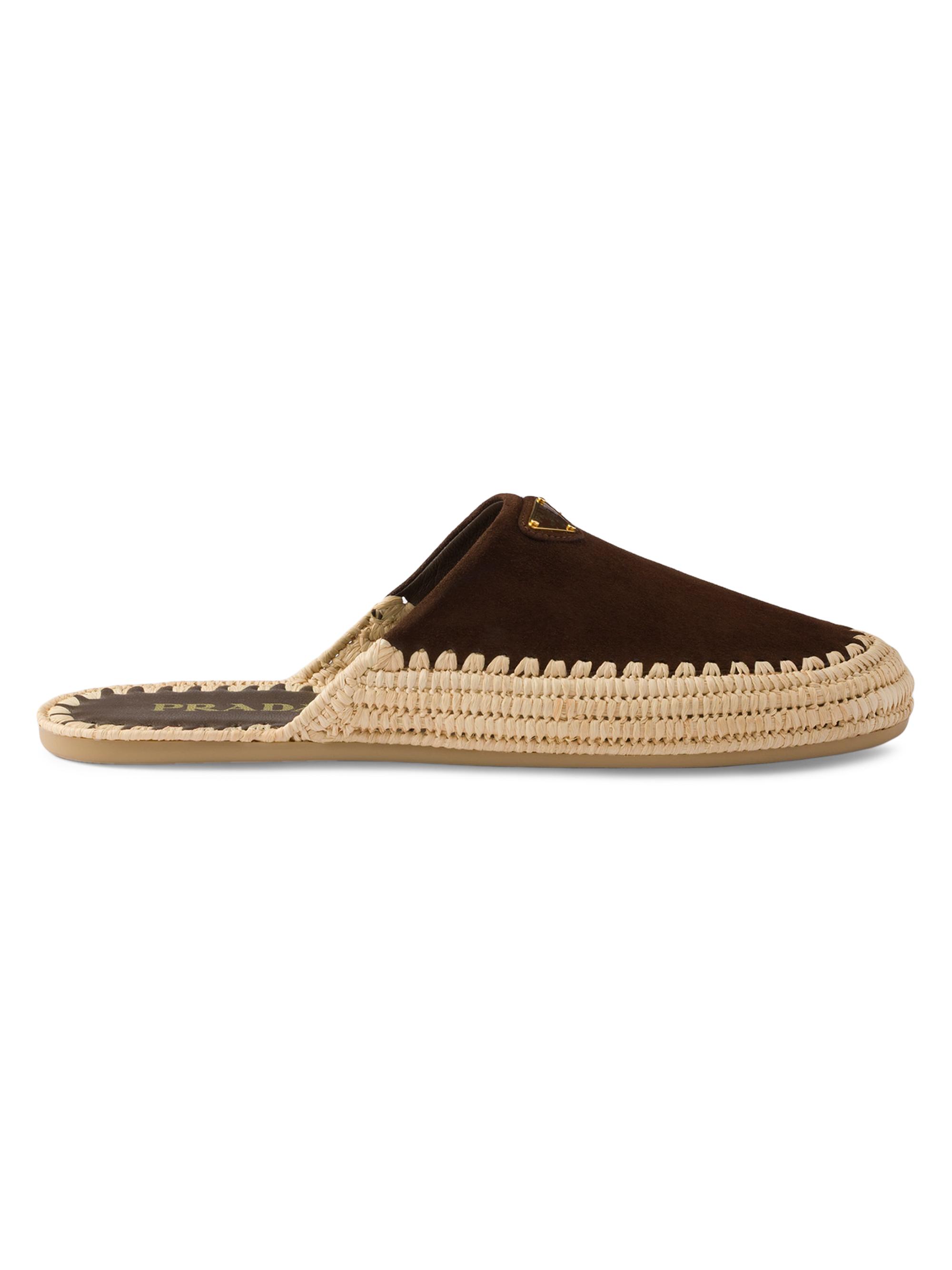 Prada Women's Suede Flat Mules - Dark Brown