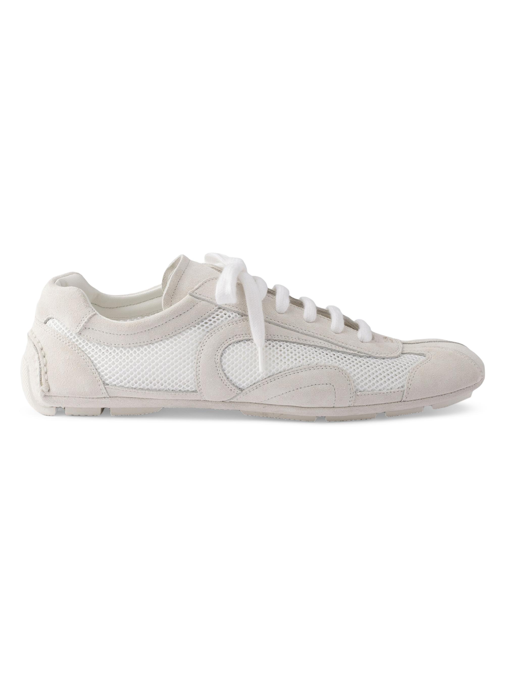 Prada Women's Montecarlo Re-Edition 2005 Suede and Mesh Sneakers - White