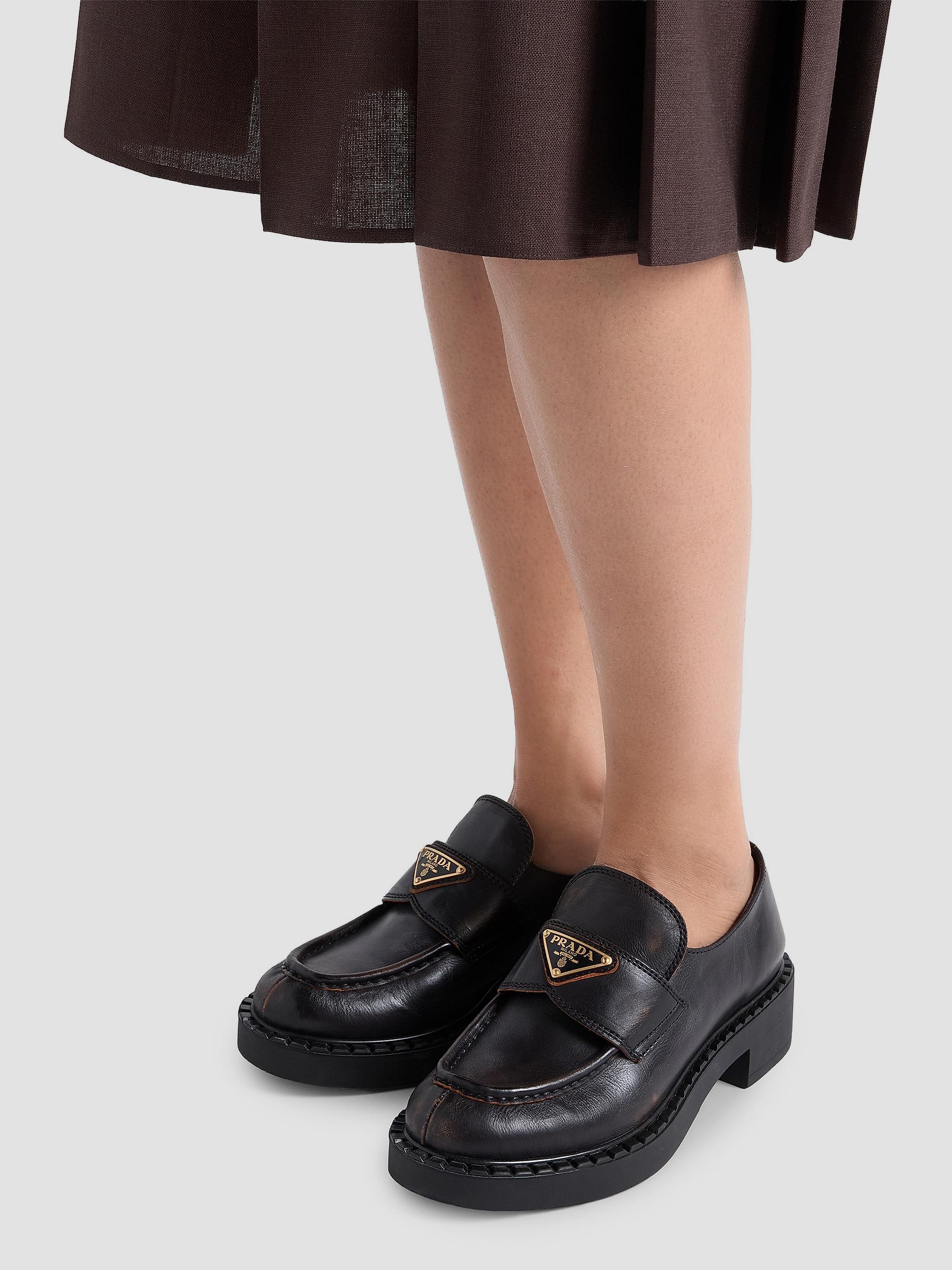 Prada Chocolate Antiqued Leather Loafers | Saks Fifth Avenue