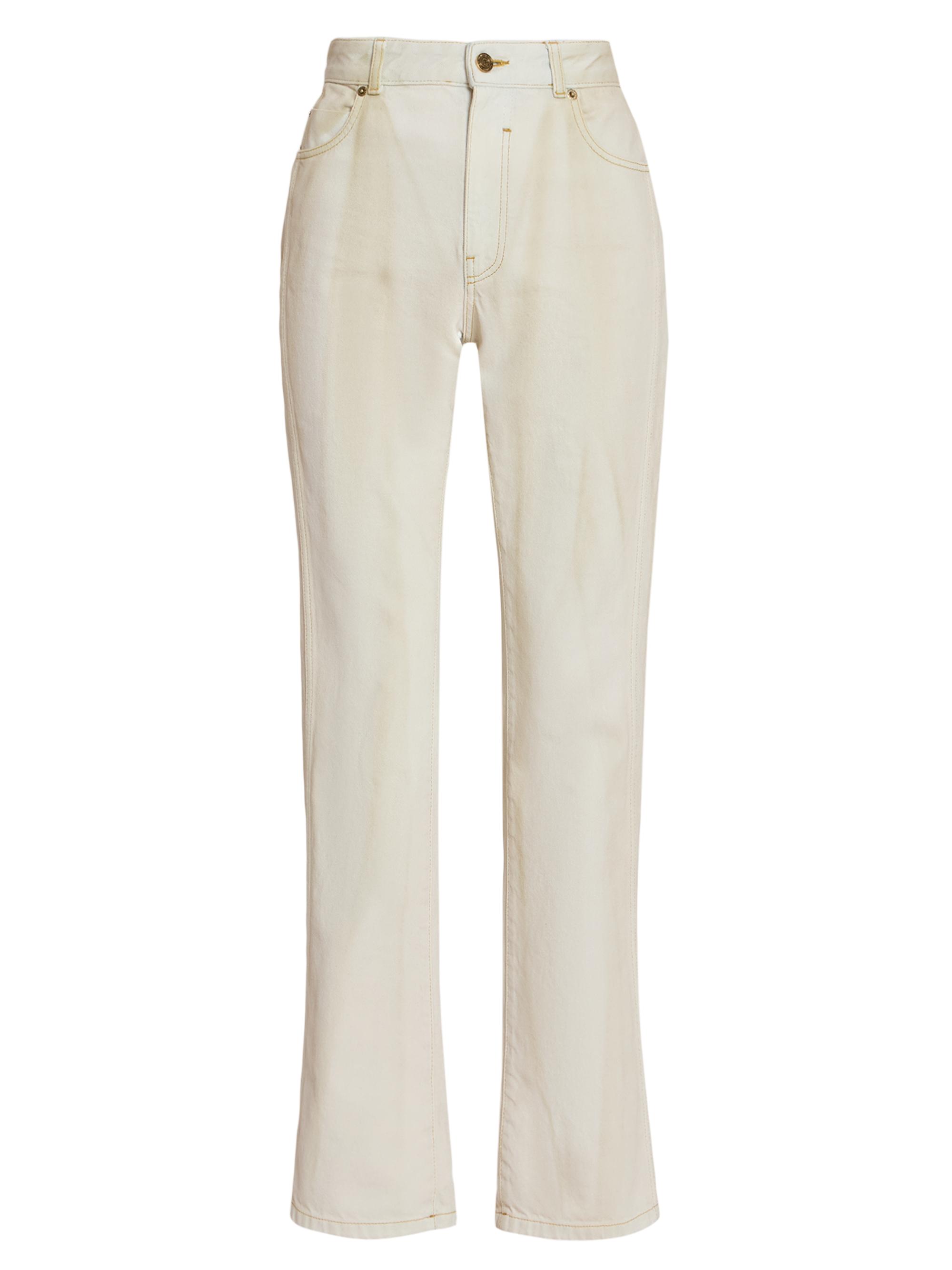 Balmain Women's Two-Tone Faded Wash High-Rise Straight-Leg Jeans - Bleu Jean Beige