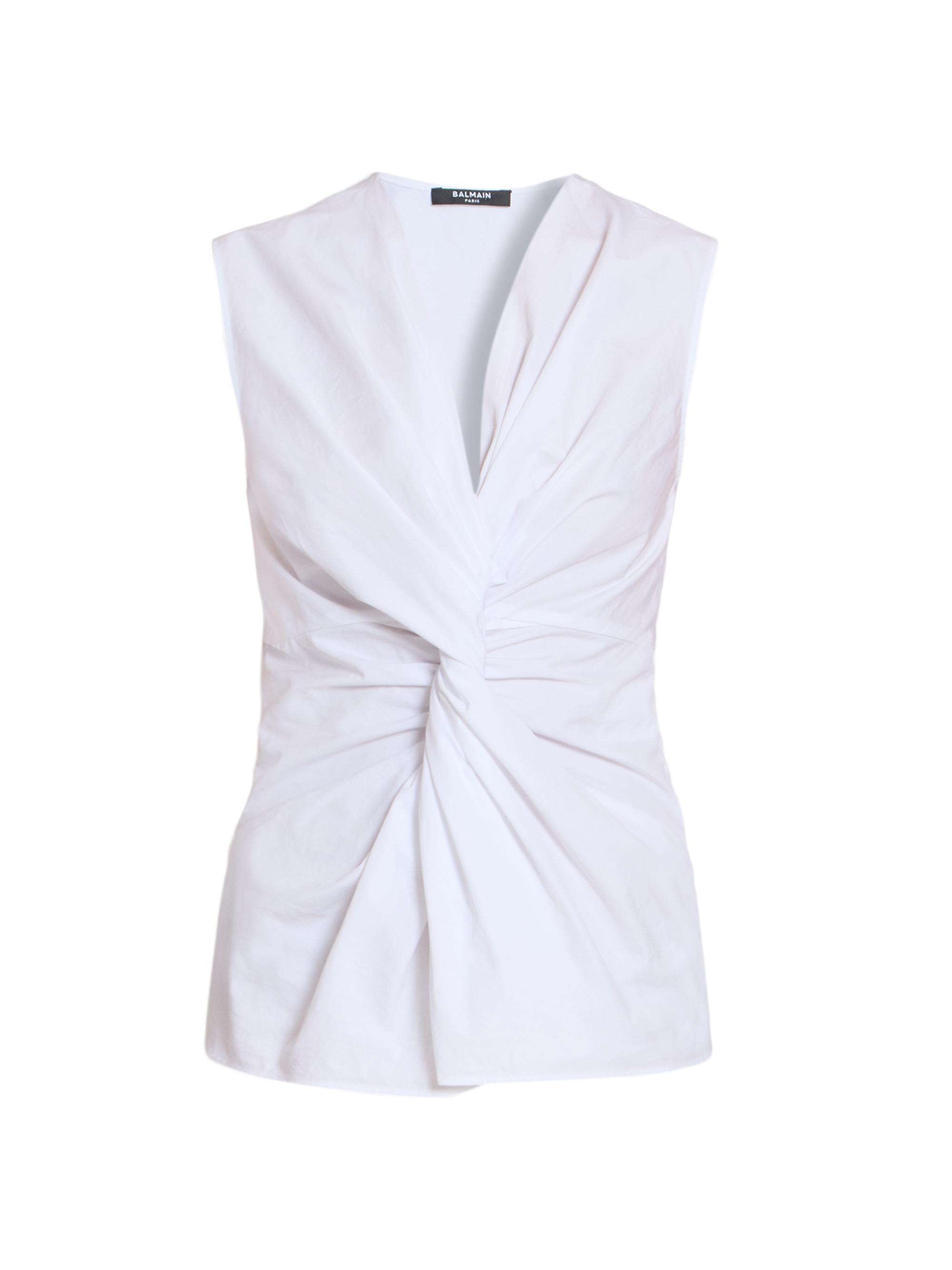 Balmain Women's Twist Cotton Sleeveless Top - Blanc