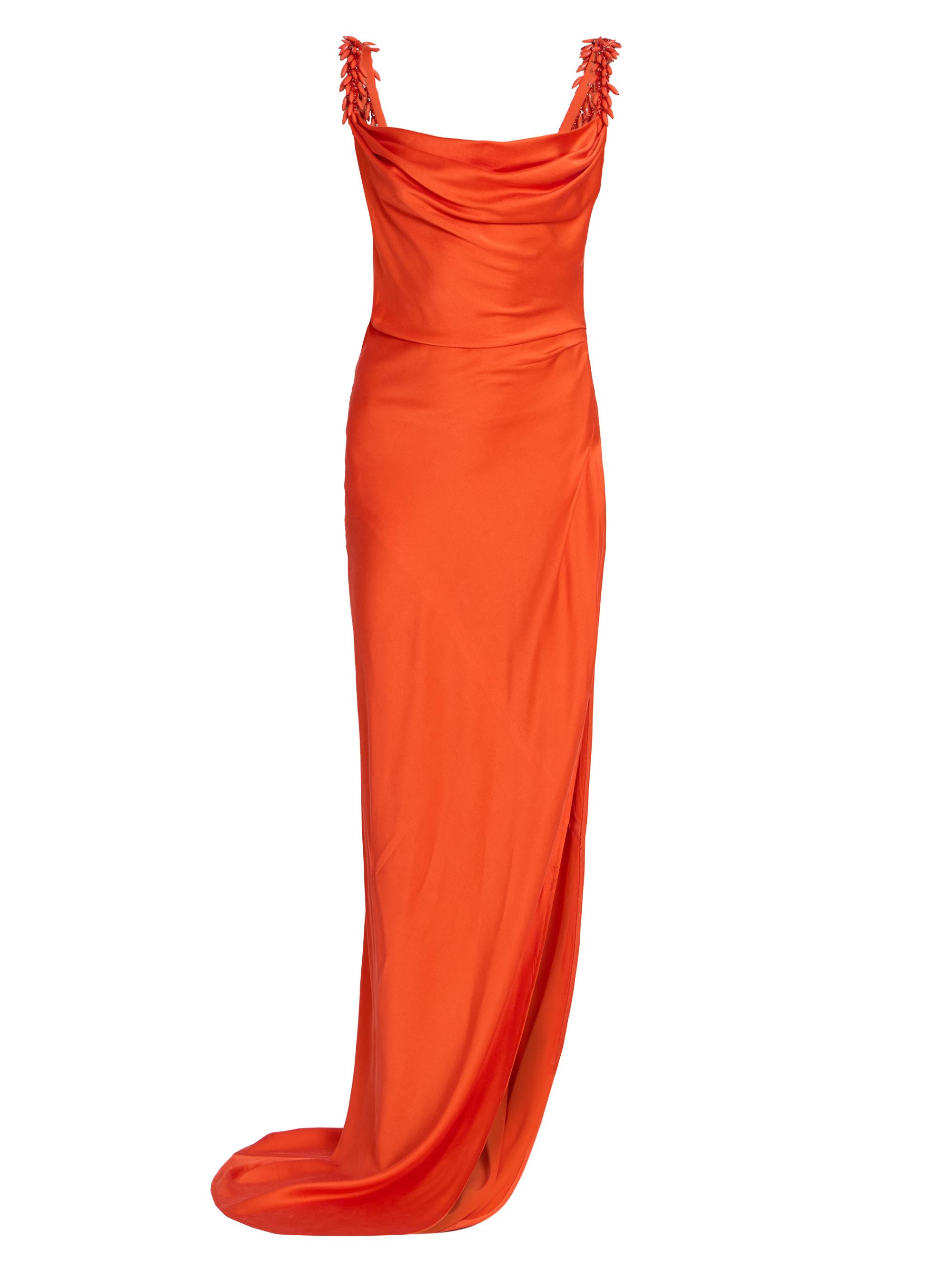 strapless open back dress BABARONI Soft Satin Burnt Orange Bridesmaid Dresses V-neck Floor-length  Spaghetti Straps with Slit Pocket A-line main image 1