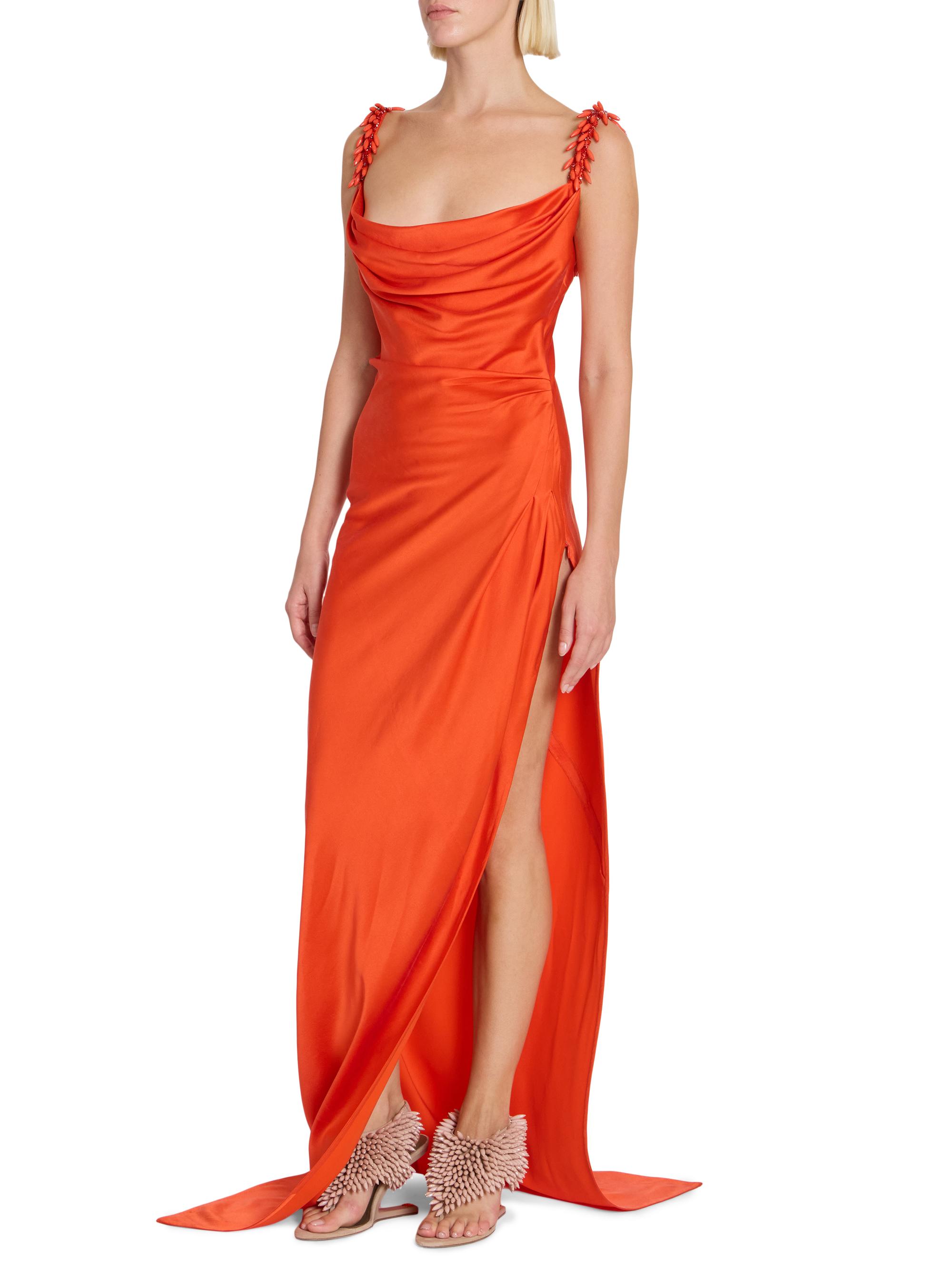 balmain cocktail dress Balmain Women's Beaded Strap Fluid Silk Column Gown - Red
