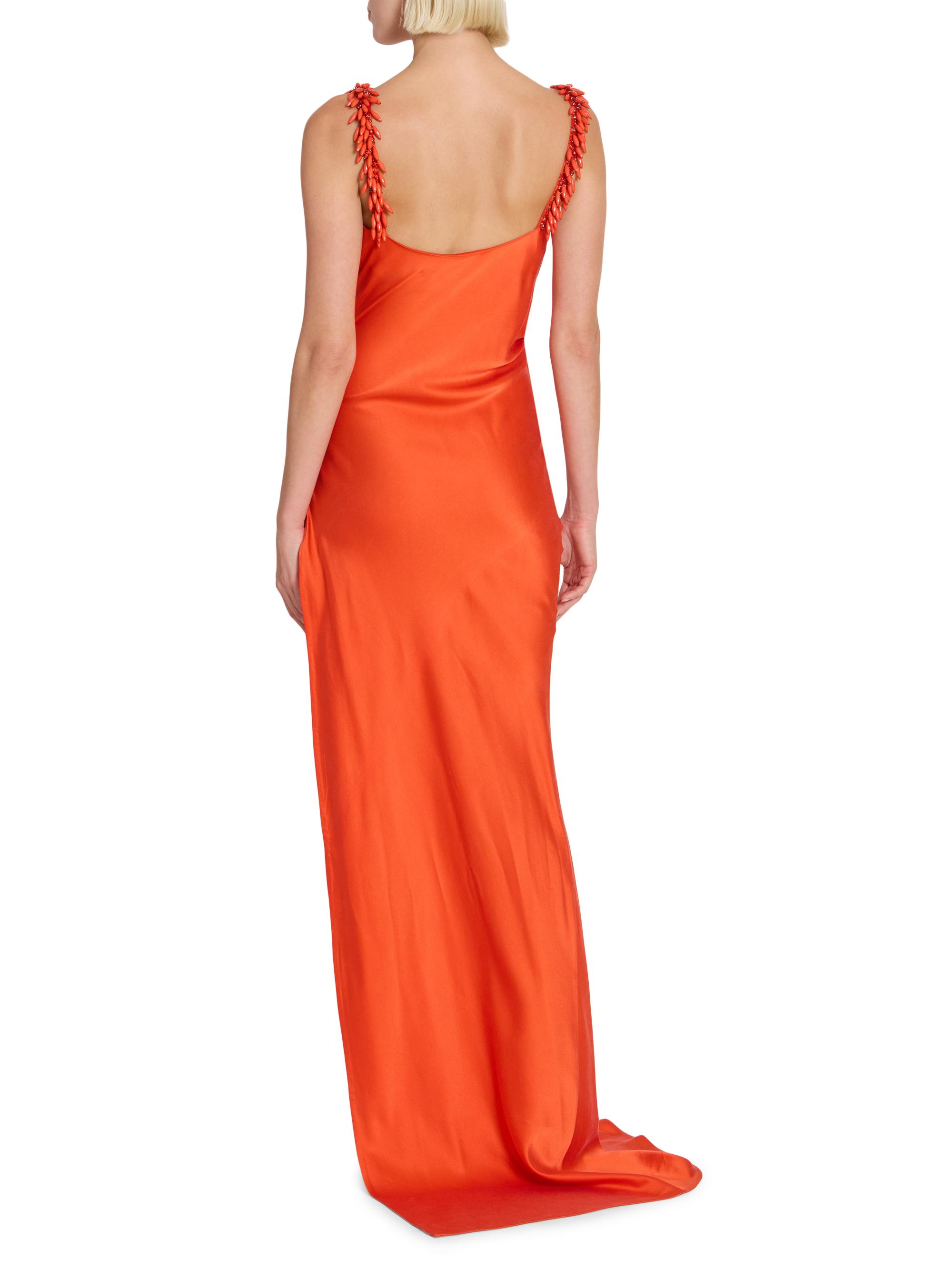 balmain purple and orange dress Balmain Women's Beaded Strap Fluid Silk Column Gown - Red