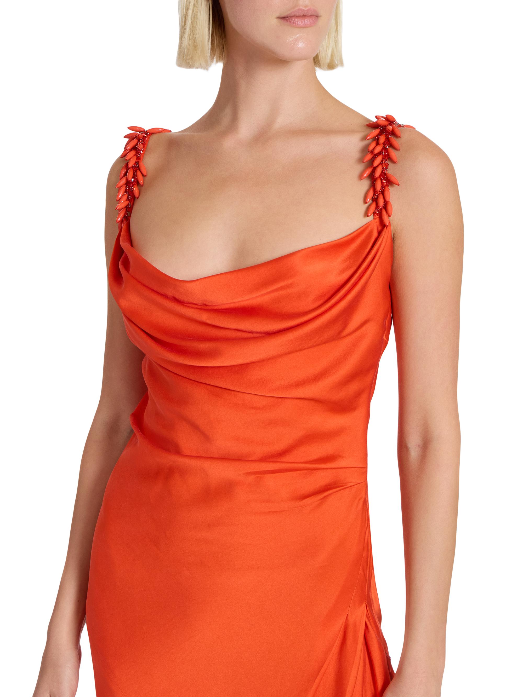 balmain purple and orange dress Balmain Women's Beaded Strap Fluid Silk Column Gown - Red