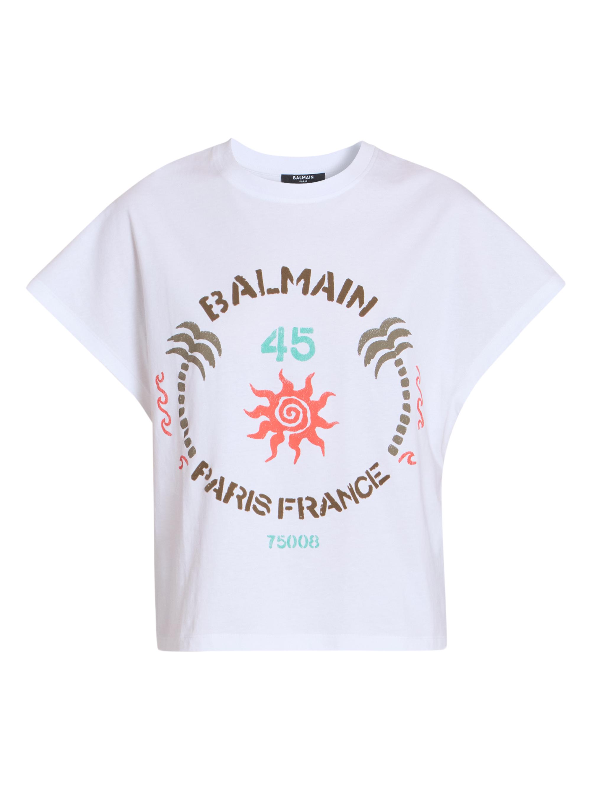 Balmain Women's  Club Cotton T-Shirt - Blanc Multicolore