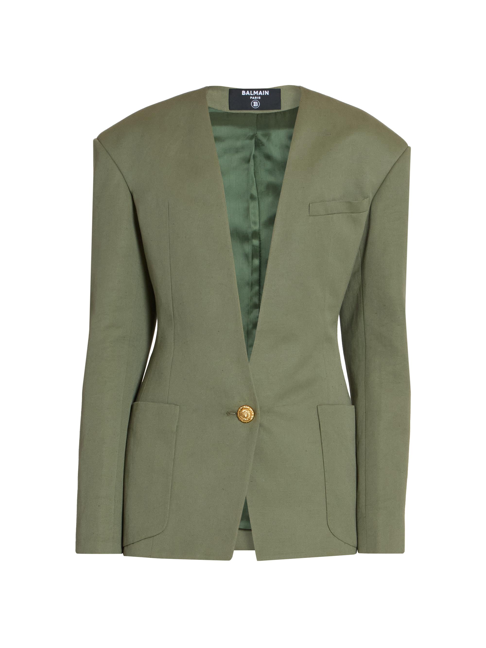 Balmain Women's Collarless Cotton Blazer - Vert