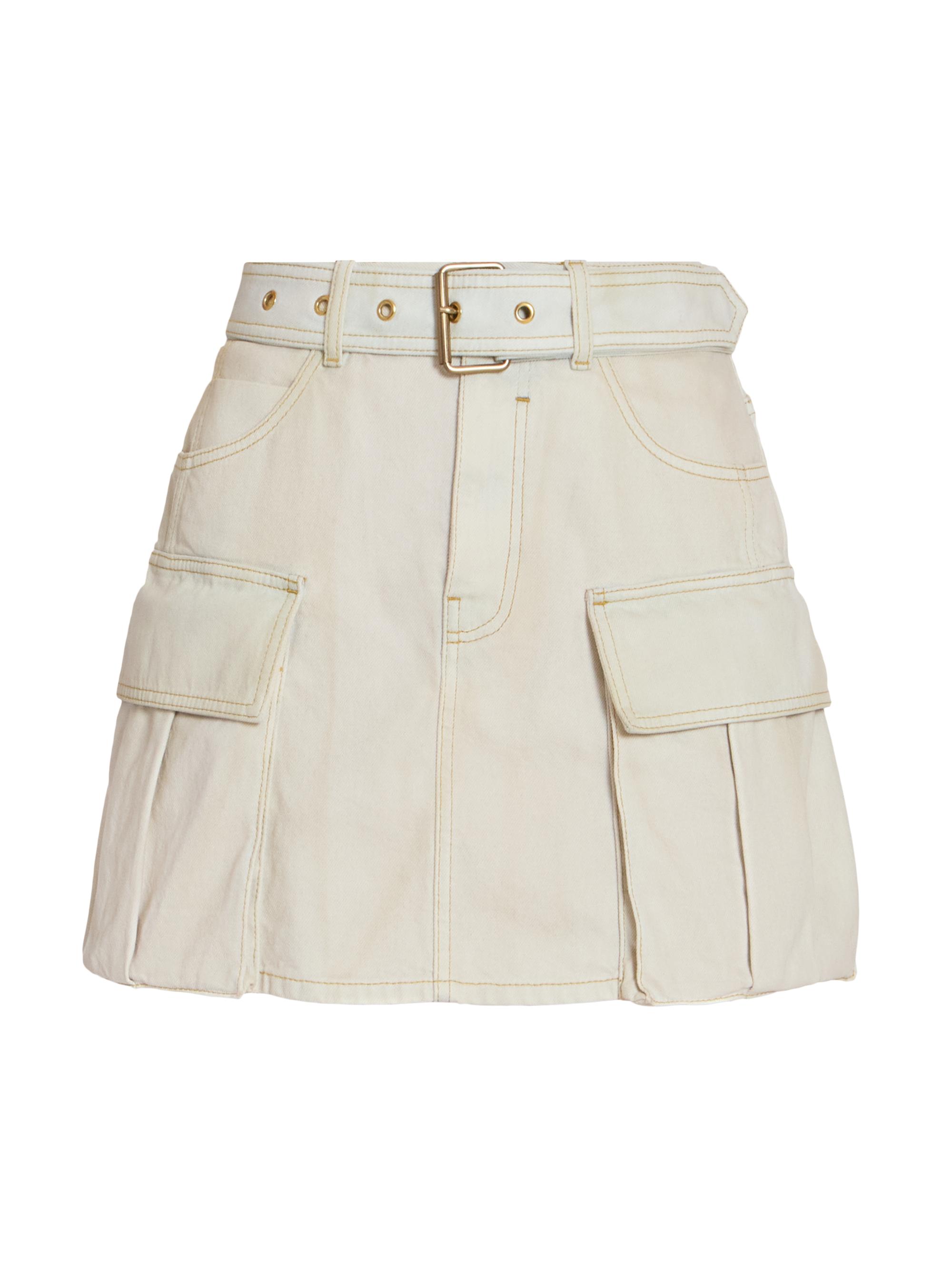 Balmain Women's Belted Denim Miniskirt - Bleu Jean Beige