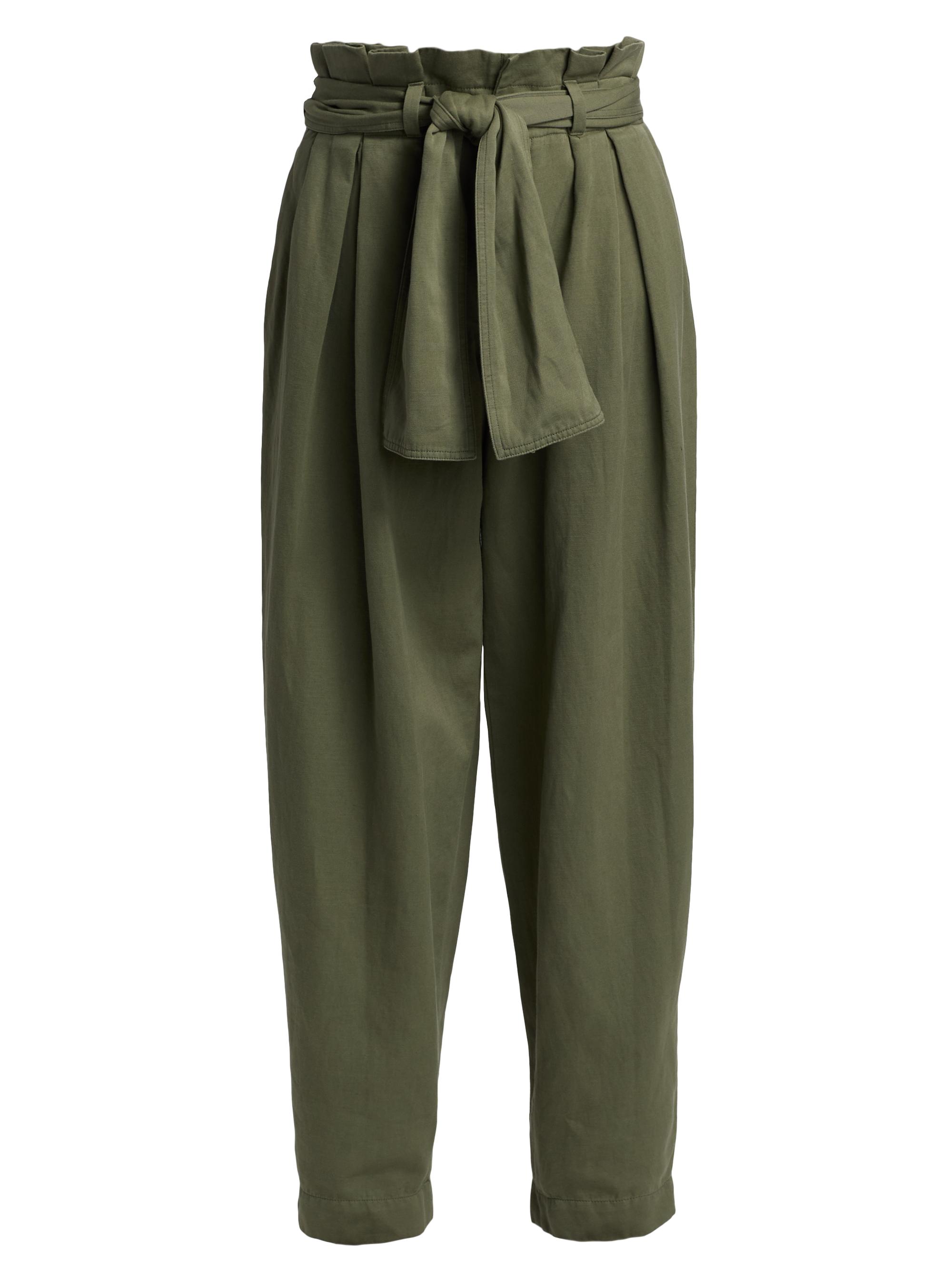 Balmain Women's Belted Cotton Twill Loose Pants - Vert