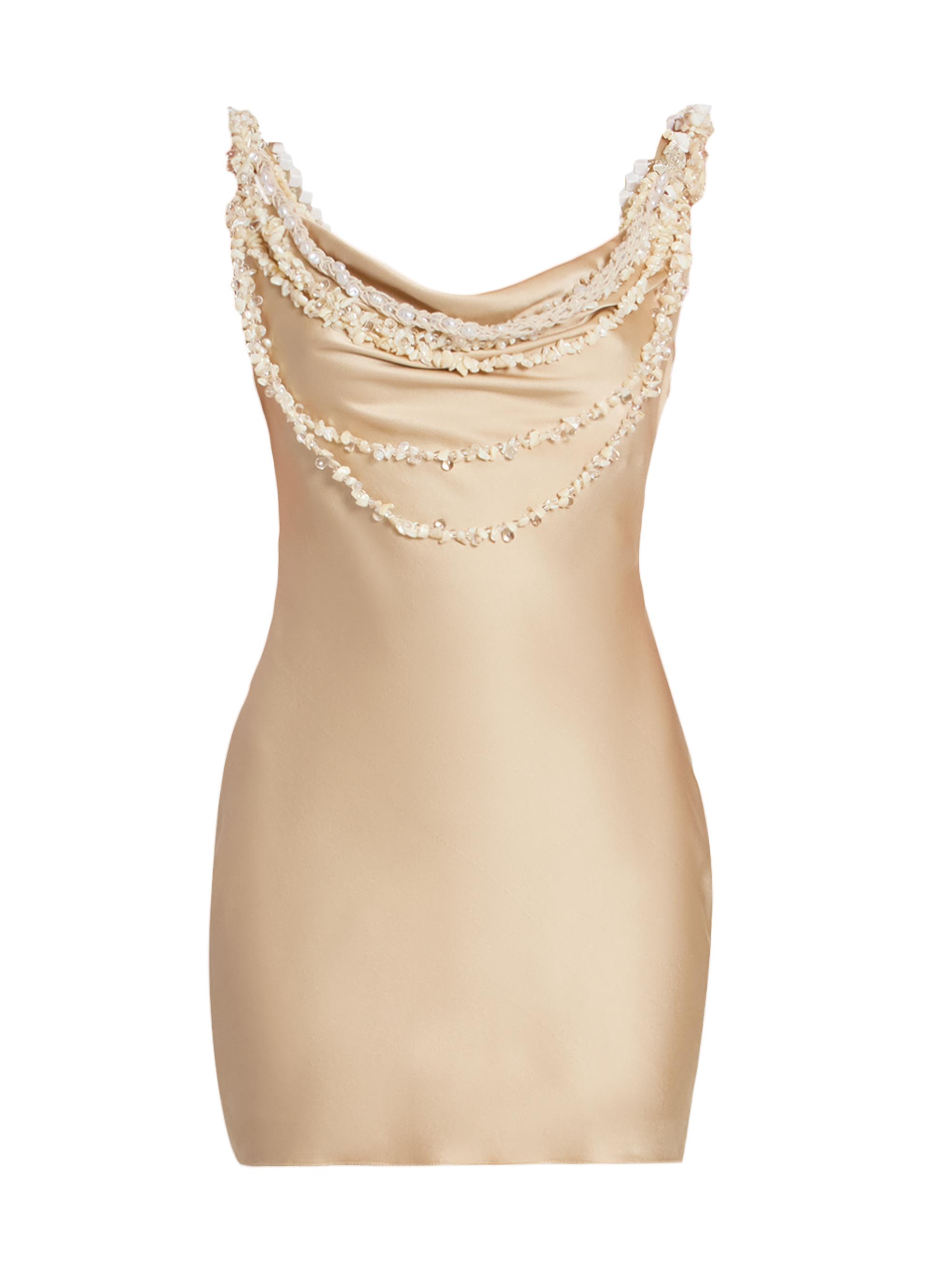Balmain Women's Draped Shell-Embellished Minidress - Beige Pale