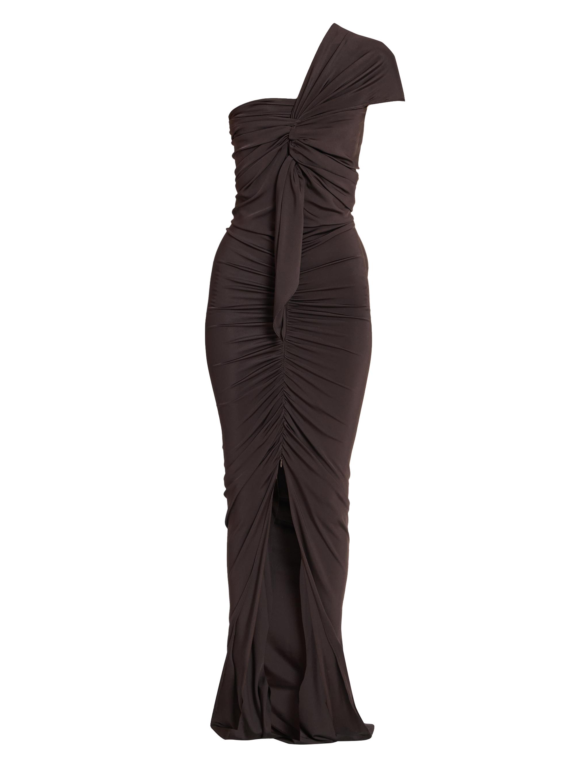 Balmain Women's One-Shoulder Satin Jersey Gown - Marron Chaud