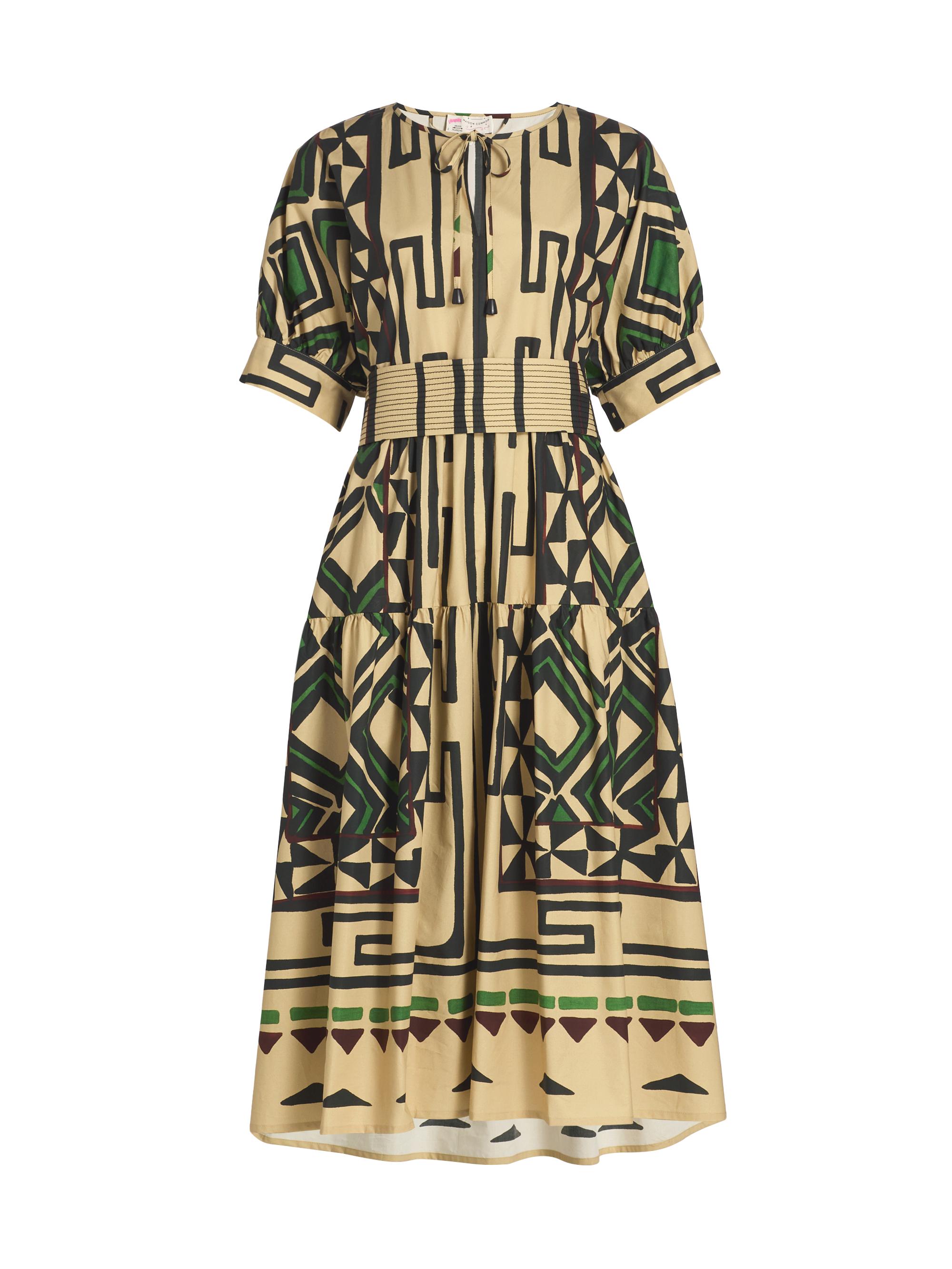 Maison Common Women's Abstract-Print Cotton A-Line Midi-Dress - Beige Multi