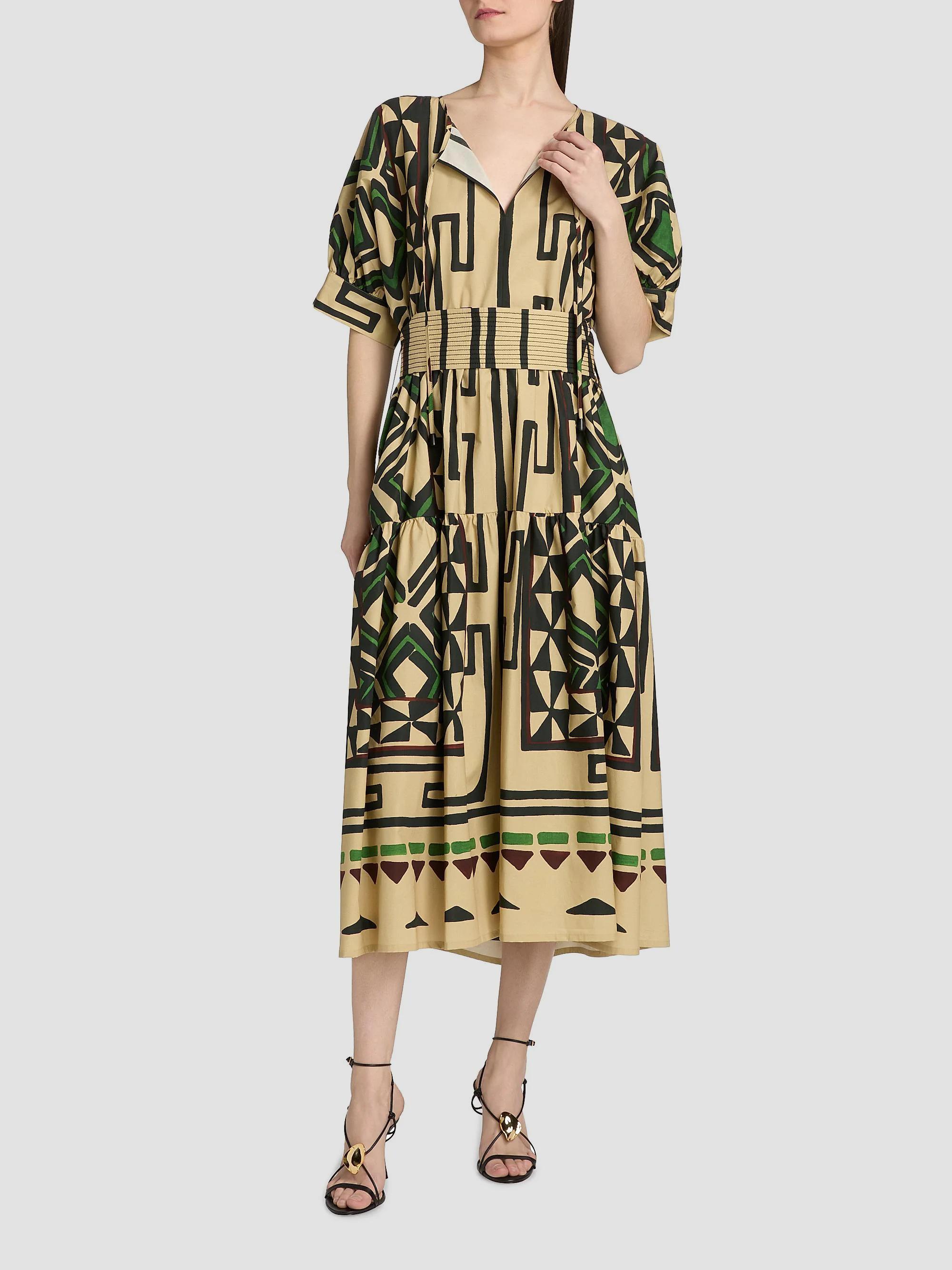 Maison Common Abstract-Print Cotton A-Line Midi-Dress | Saks Fifth Avenue