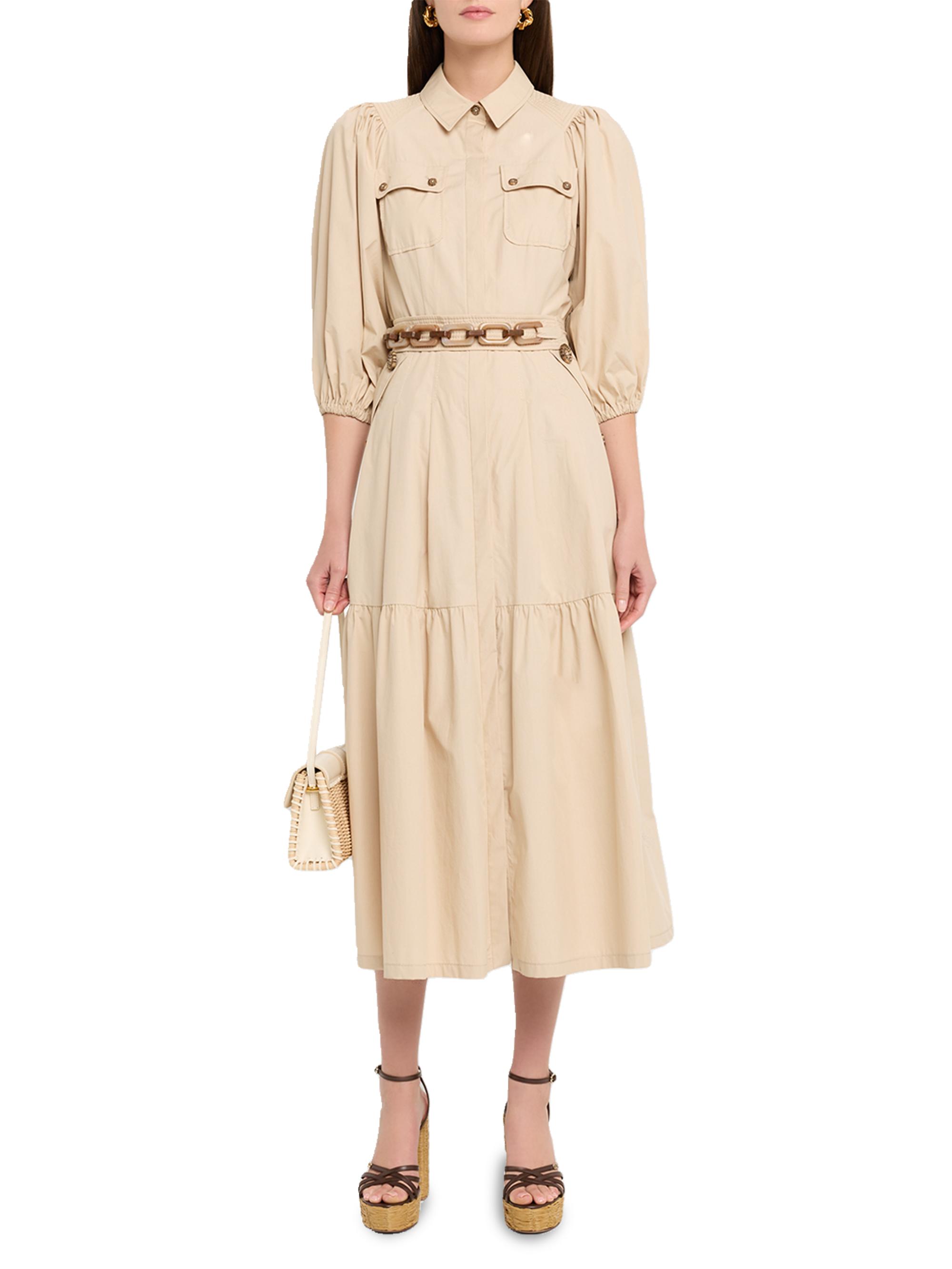 Maison Common Women's Gathered Cotton Midi-Dress - Beige