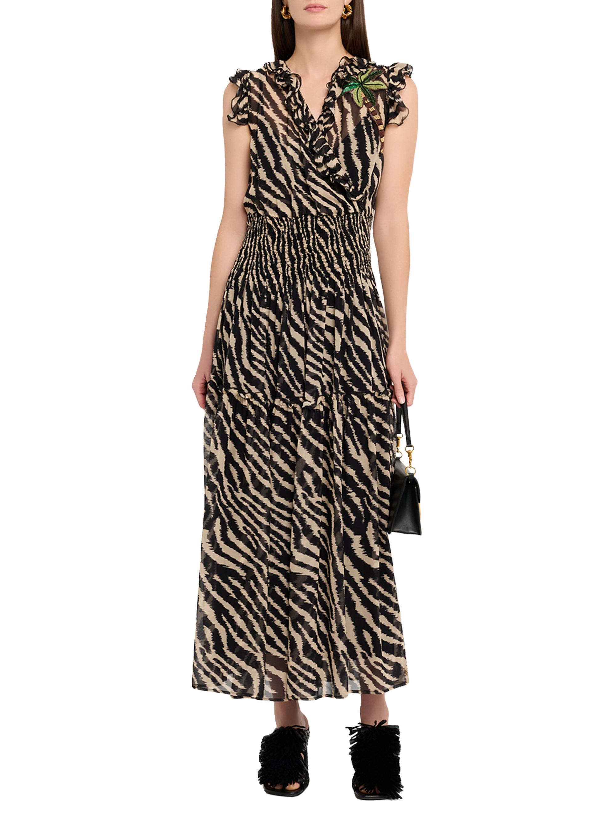 Maison Common Women's Embroidered Zebra Silk Georgette Midi-Dress - Black Multi