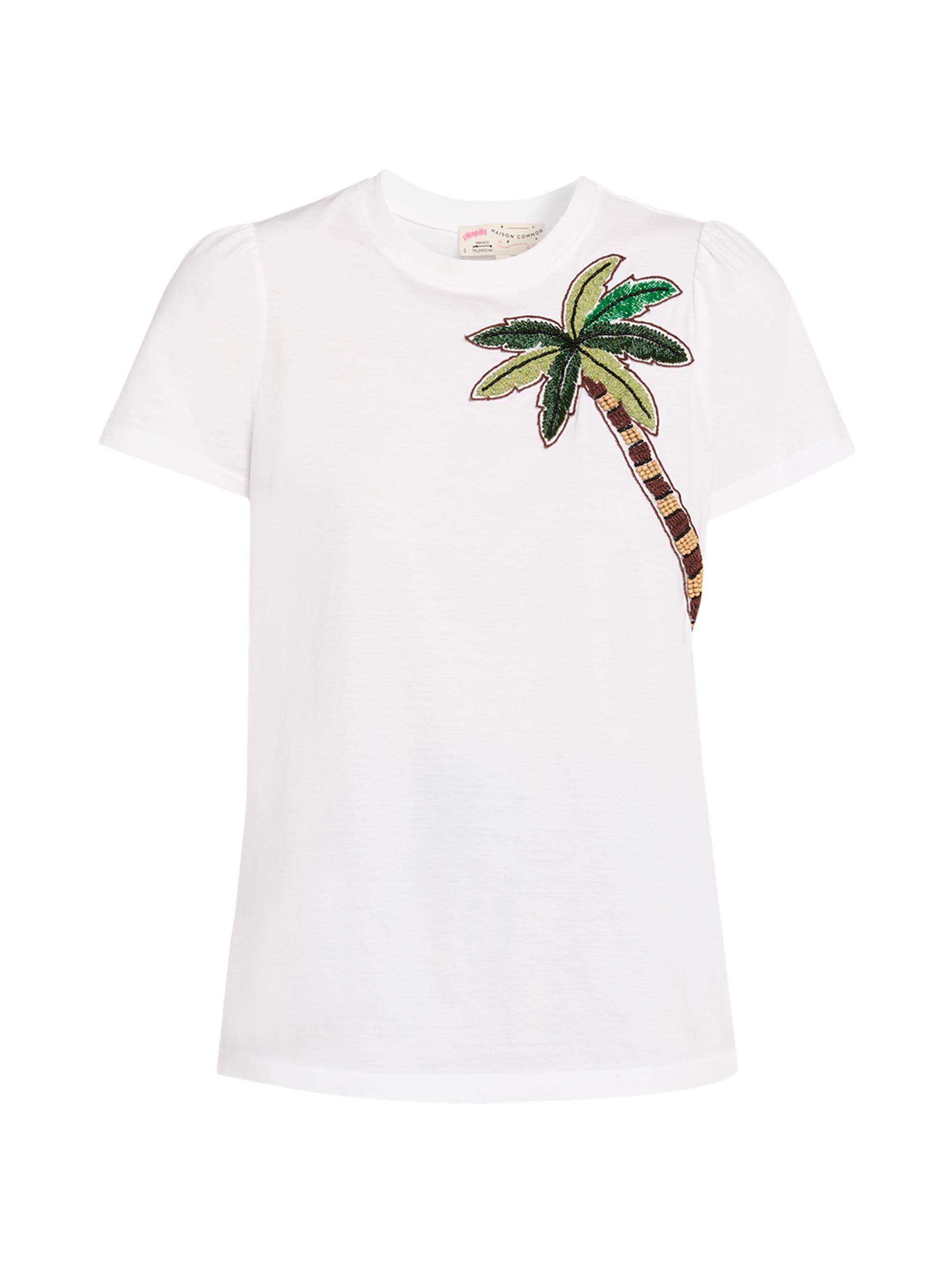 Maison Common Women's Embroidered Palm-Tree Cotton T-Shirt - White Multi
