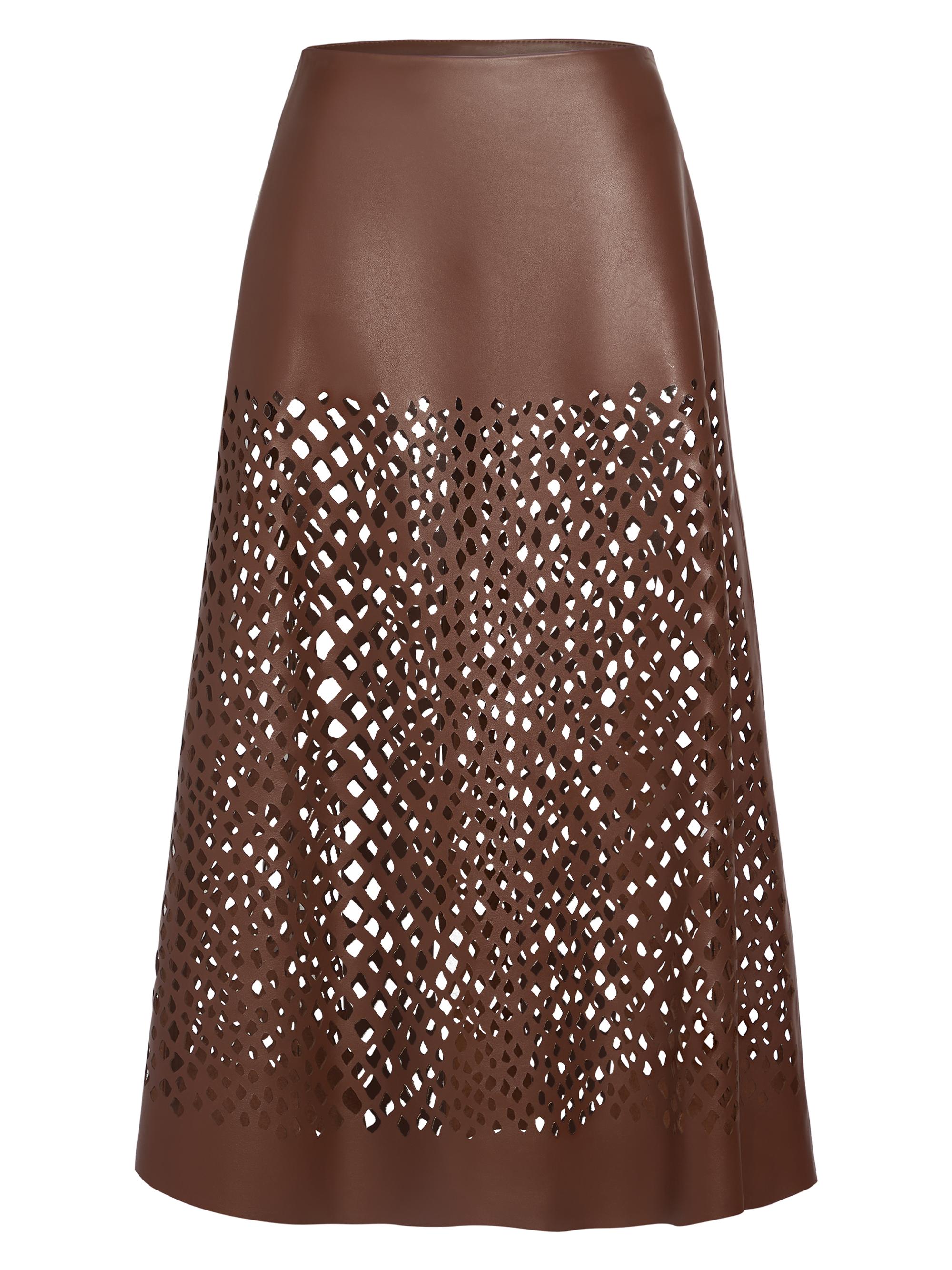 TWP Women's The A-Line Laser-Cut Leather Maxi Skirt - Cigar