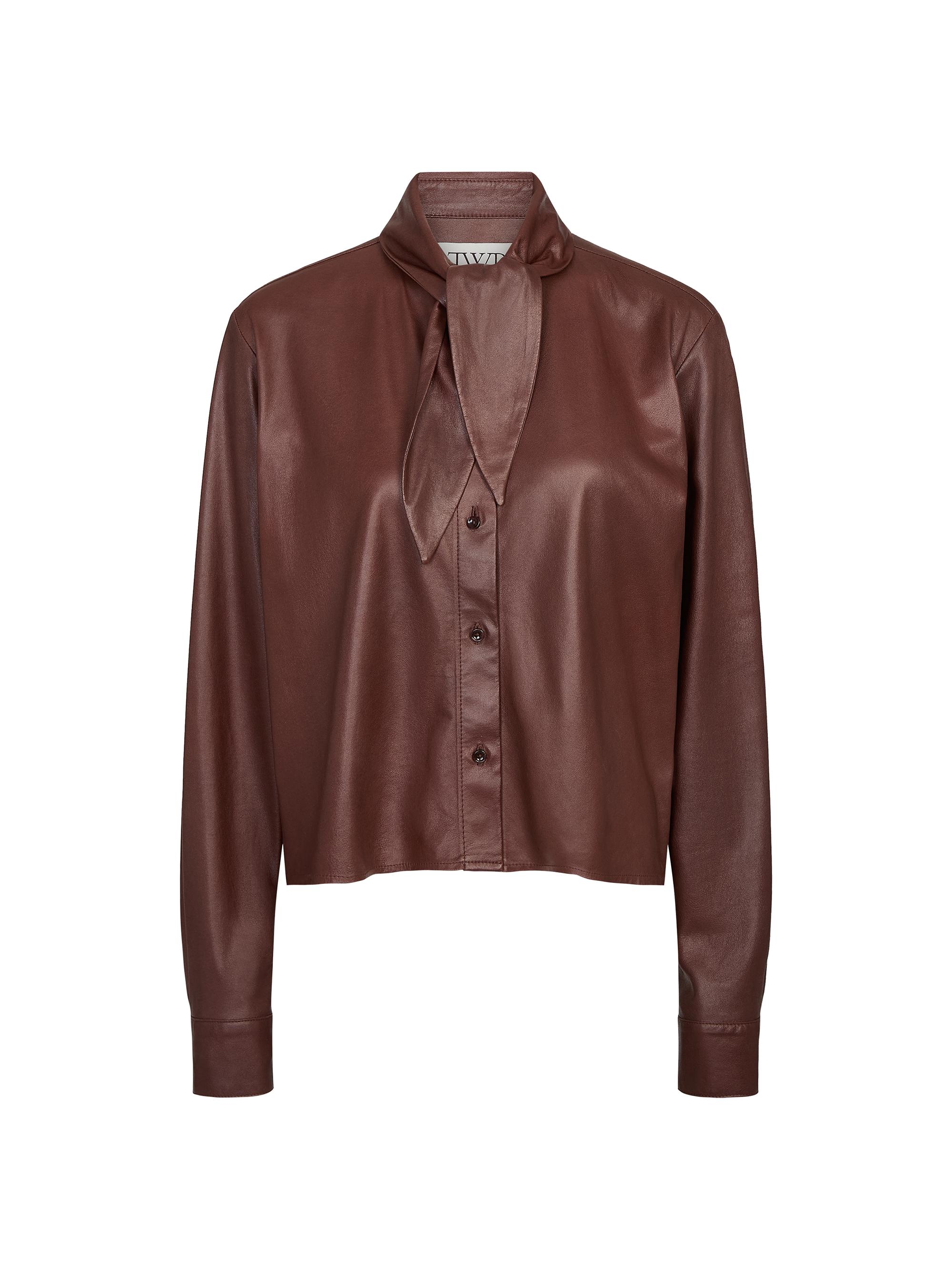 TWP Women's Tieneck Leather Shirt - Cigar