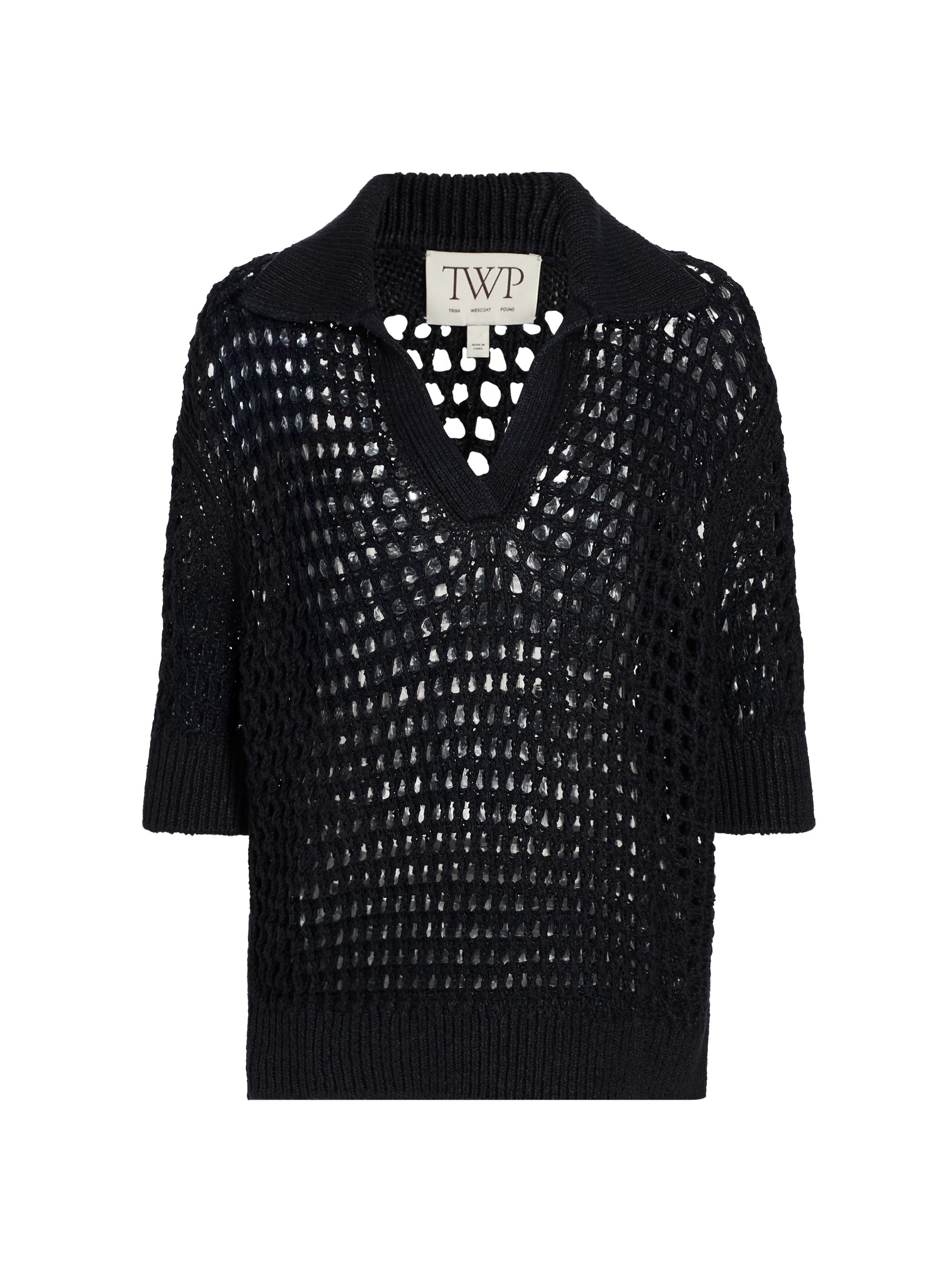 TWP Women's Unspoken Truth Linen-Silk Polo Sweater - Night Sky