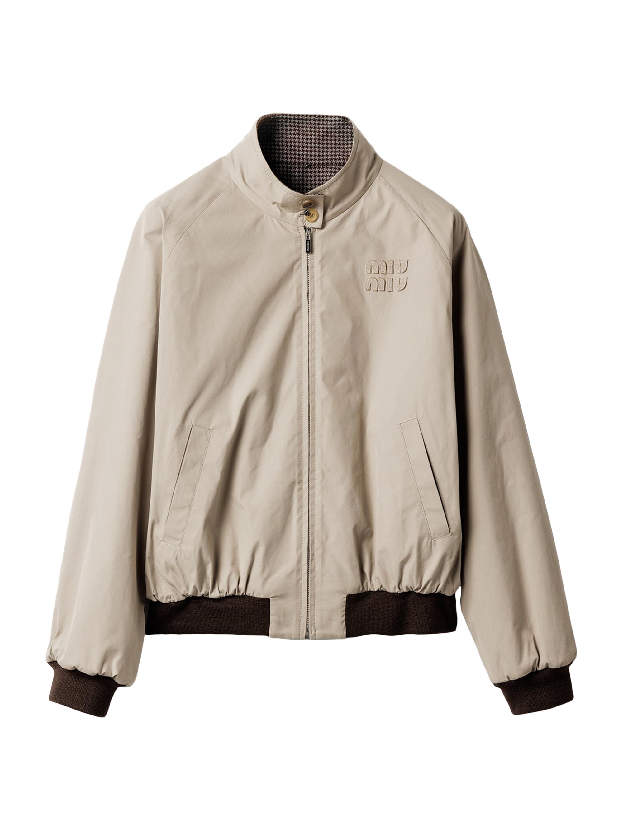 Miu Miu Women's Reversible Houndstooth Check and Panama Cotton Blouson Jacket - Grey