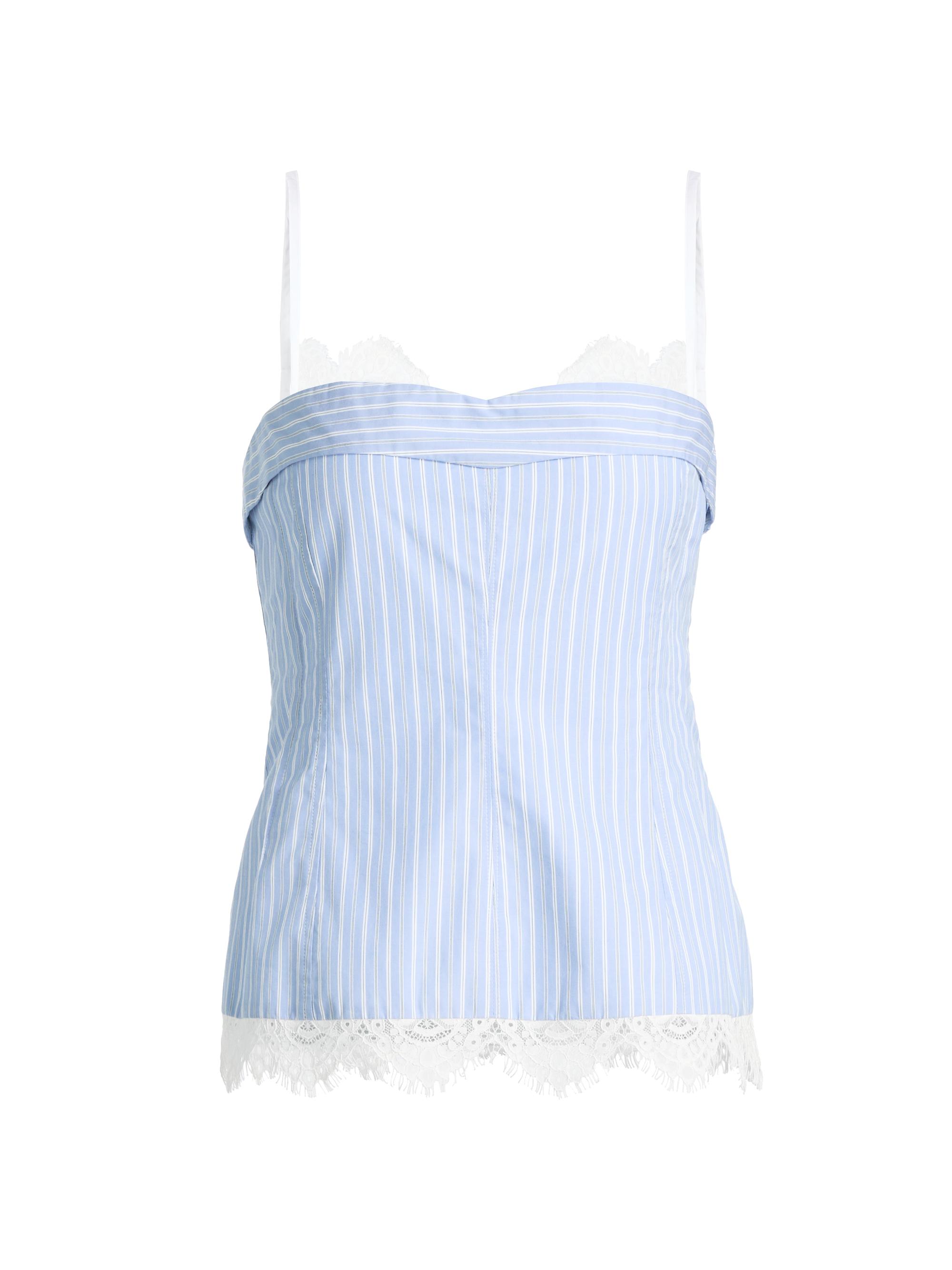 SIMKHAI Women's Contrast Lace-Trim Poplin Bustier Top - Oxford Blue Stripe
