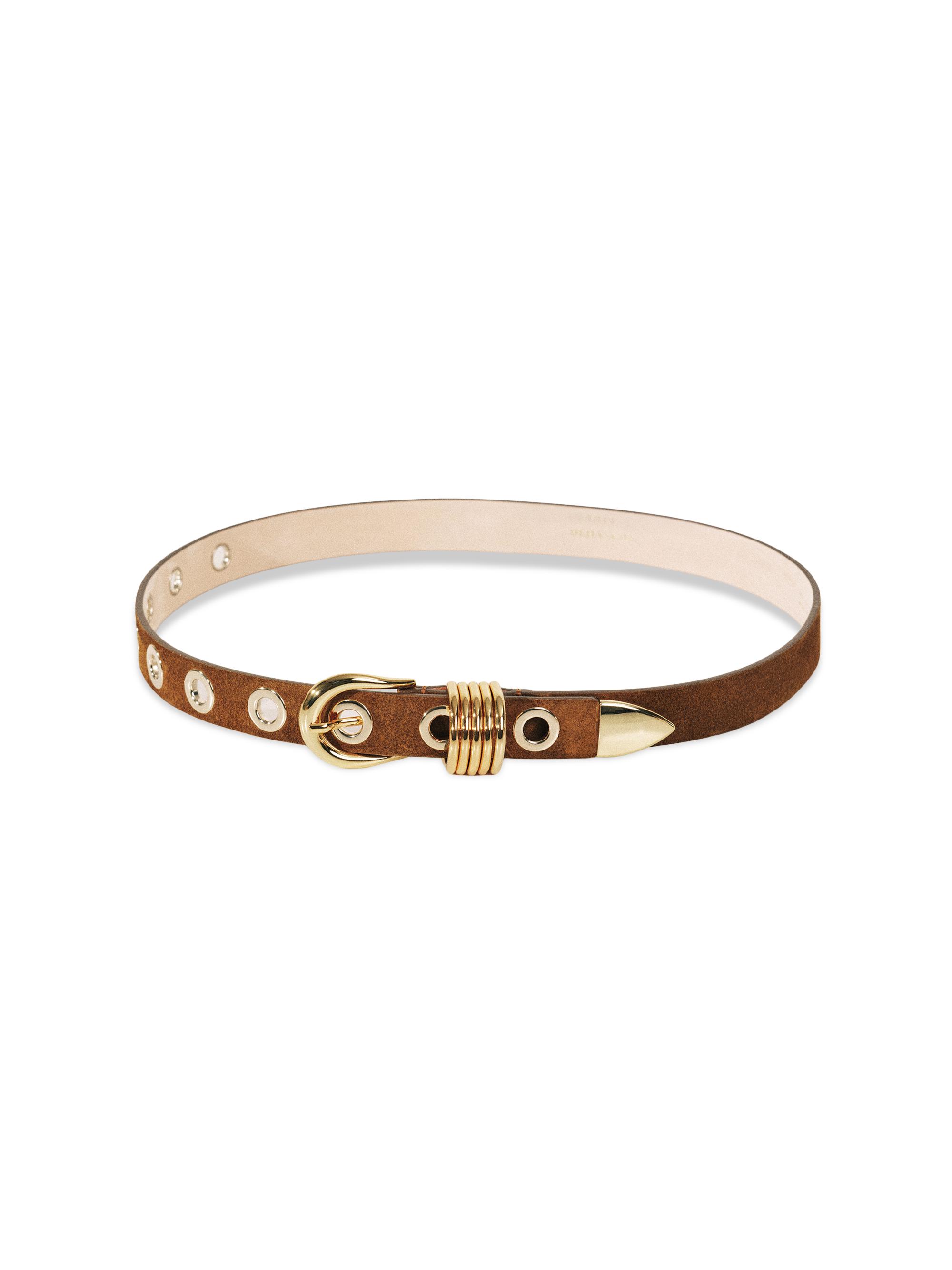 Déhanche Women's Rivet Suede Belt - Ochre And Gold