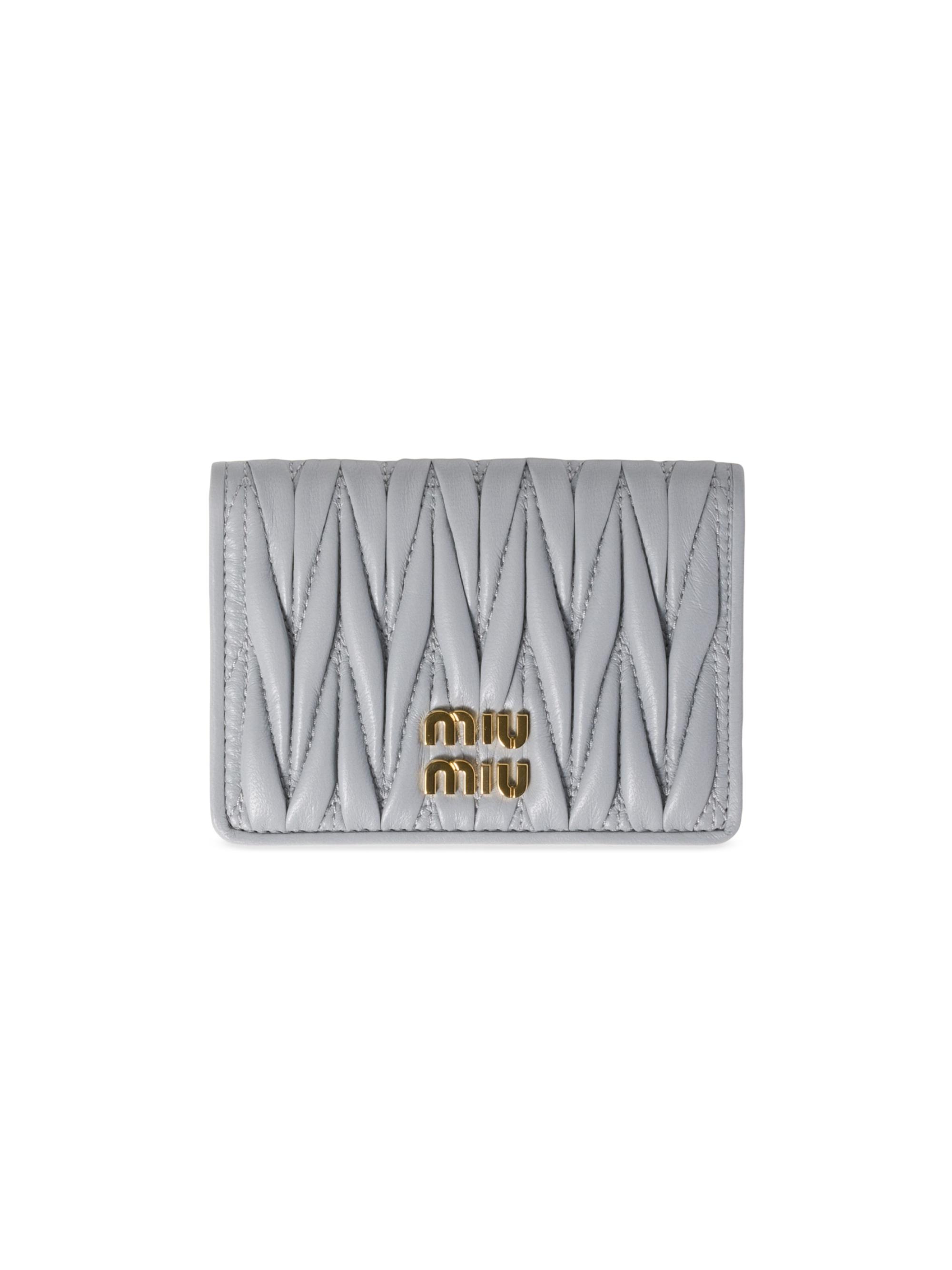 Miu Miu Women's Matelassé Nappa Leather Card Holder - Grey