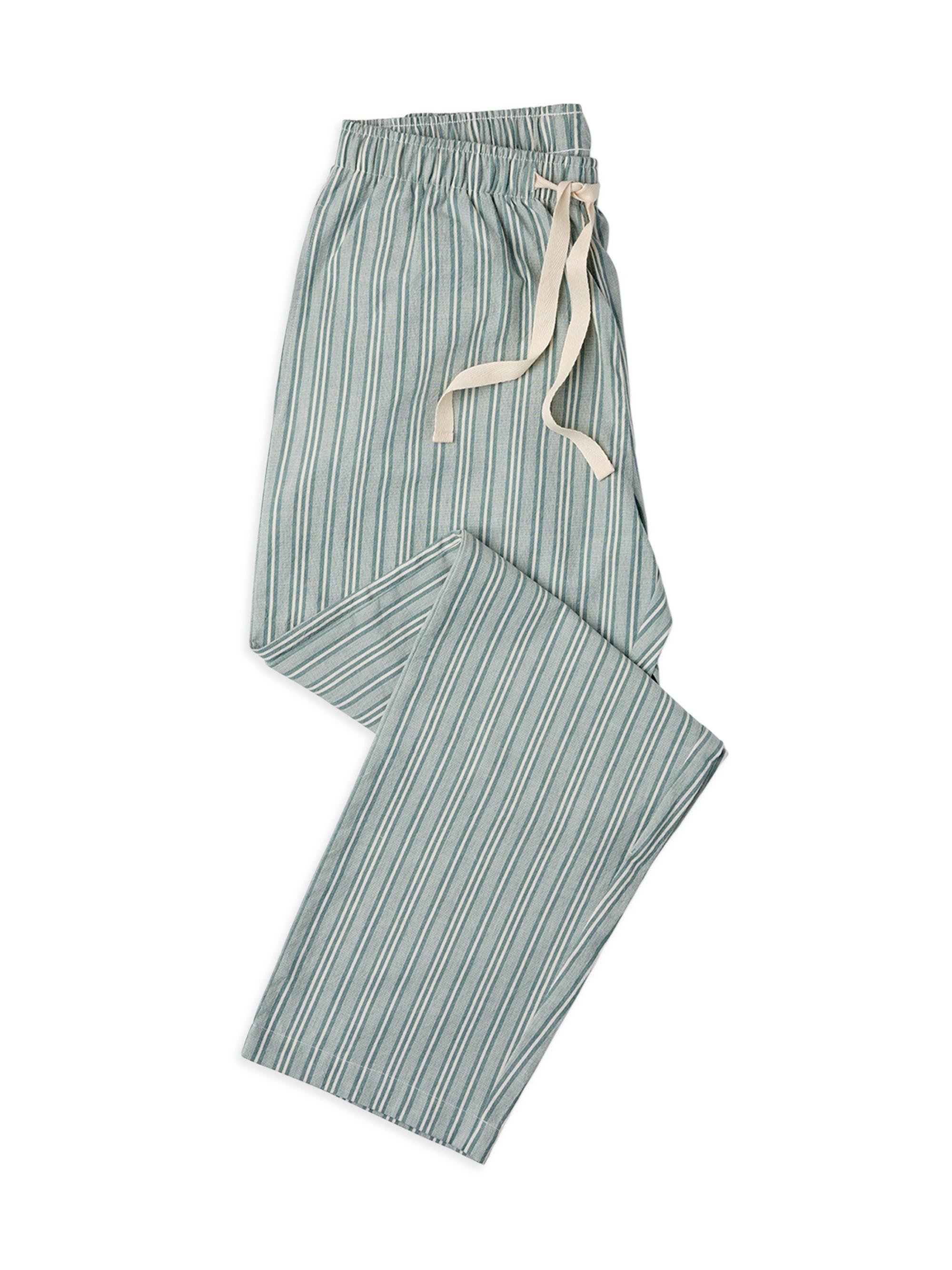 Coyuchi Men's Organic Crinkled Pajama Pant - Sea Green Stripe