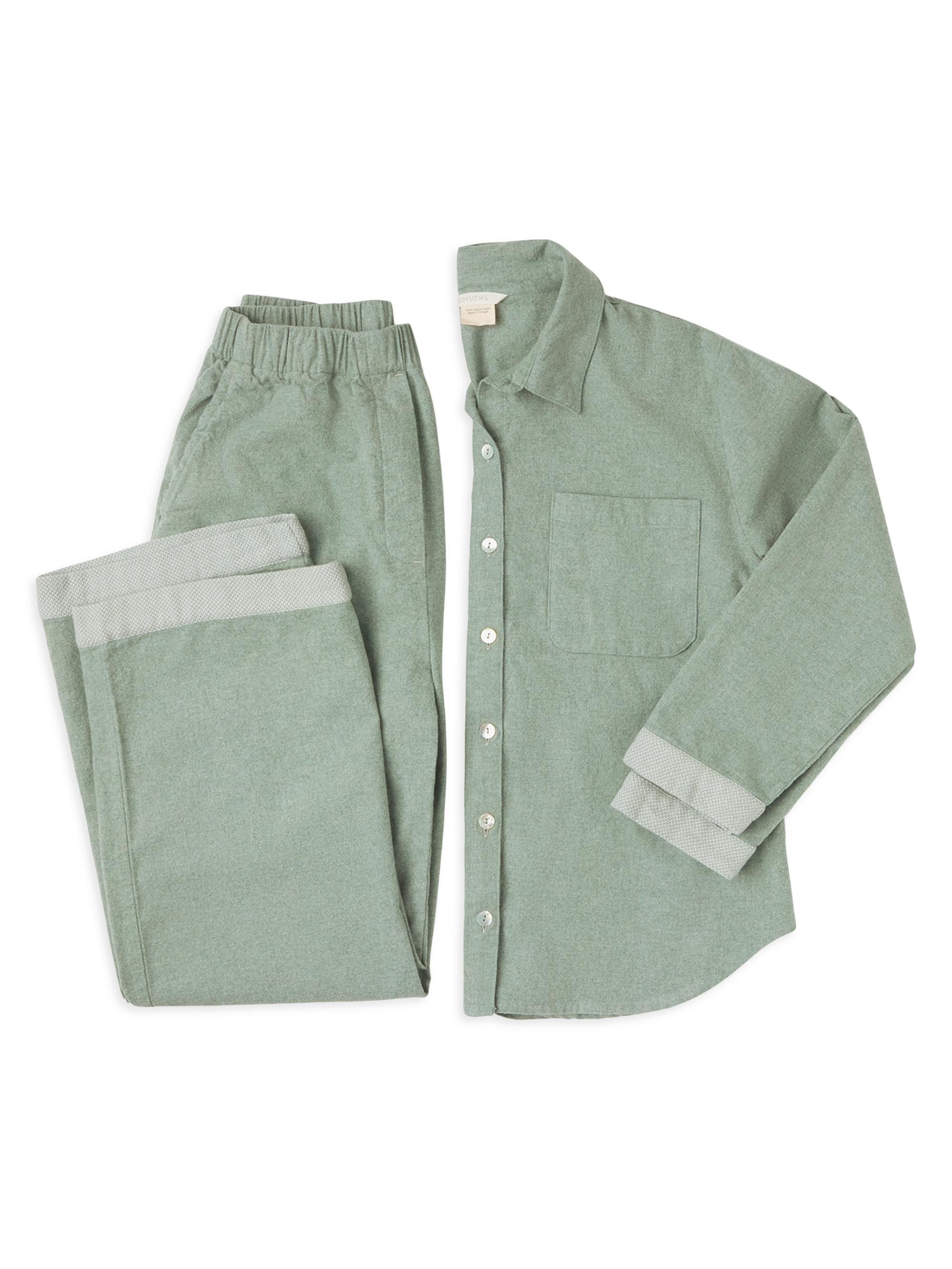 Coyuchi Women's Cloud Brushed Organic Flannel Long Sleeve Pajama Set - Camel Heather