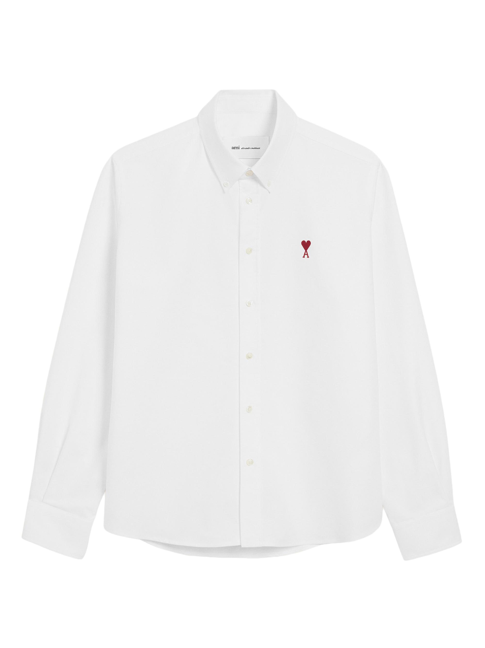 AMI Paris Men's Embroidered Logo Cotton Button-Down Shirt - Natural White